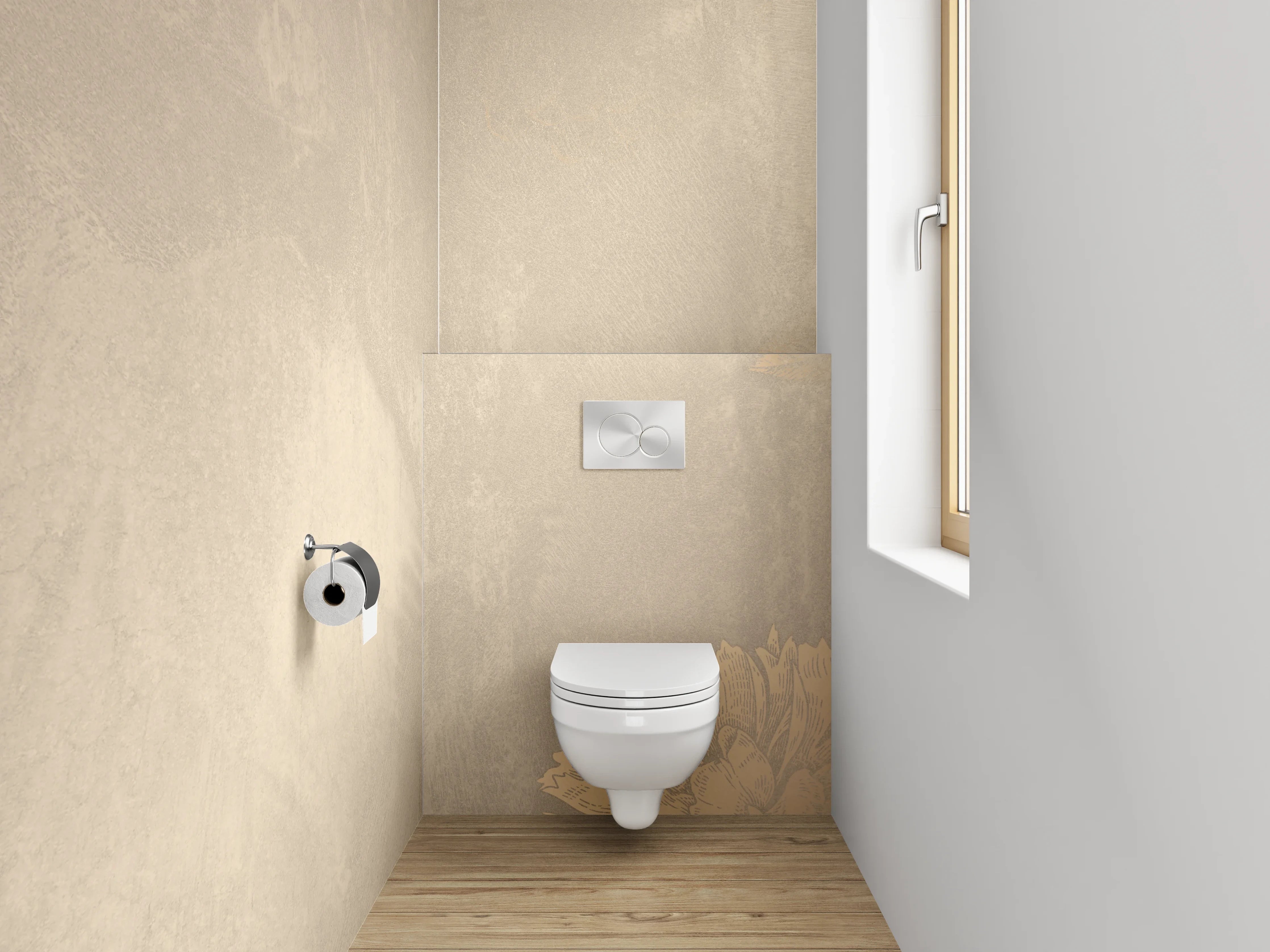 WC-Rückwand - Beige goldene Blüten Vintage Tapete