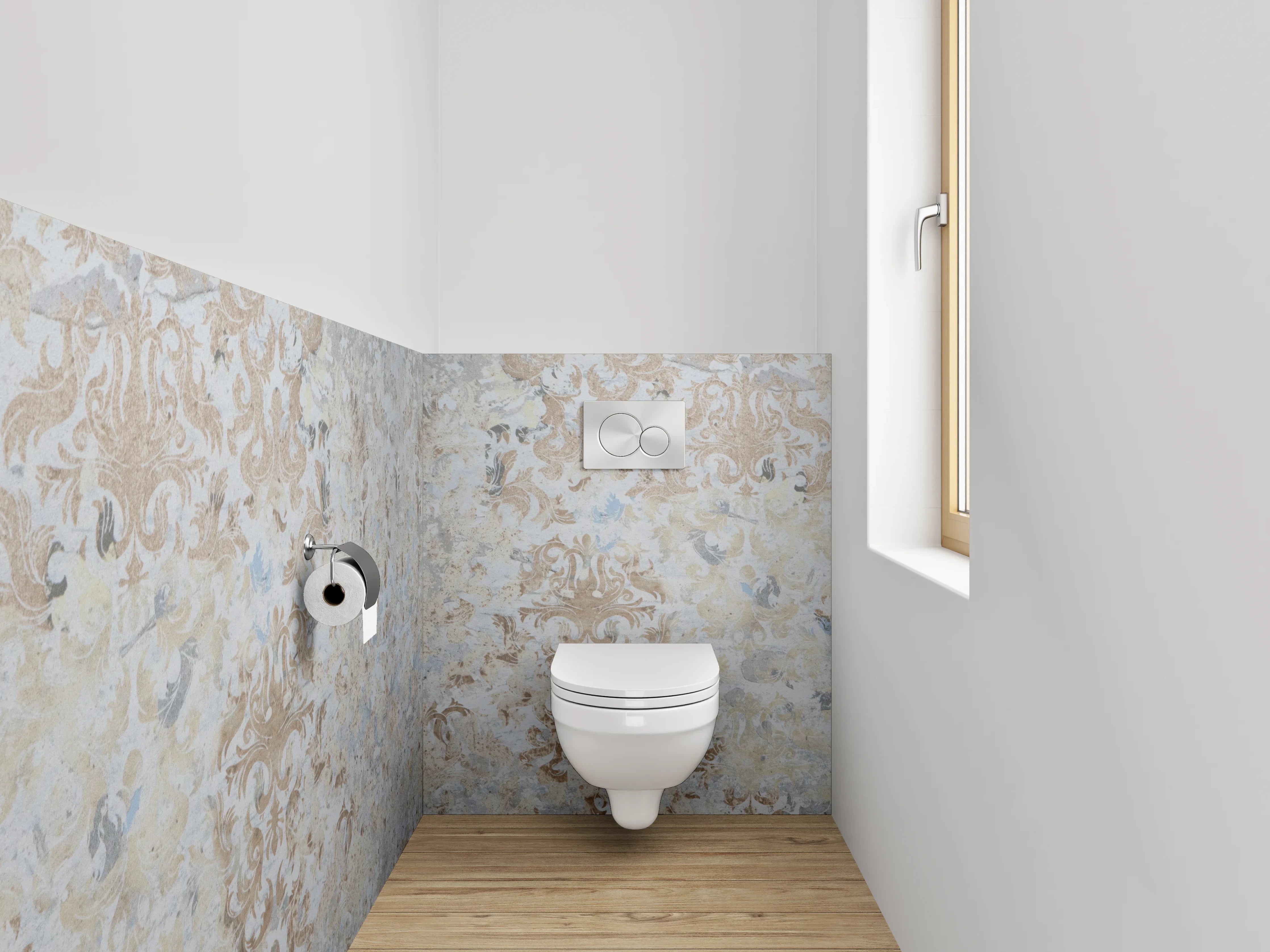 WC-Rückwand - Beige-goldene Vintage-Musteroptik Tapete