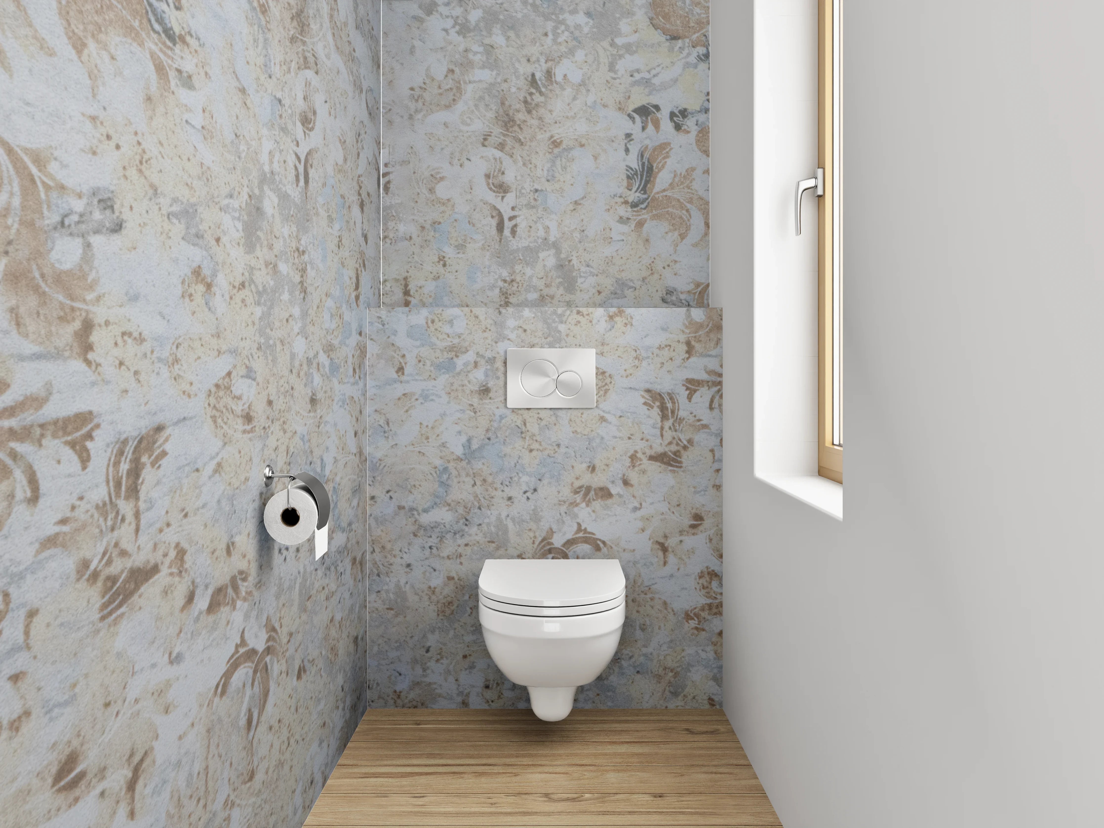 WC-Rückwand - Beige-goldene Vintage-Musteroptik Tapete