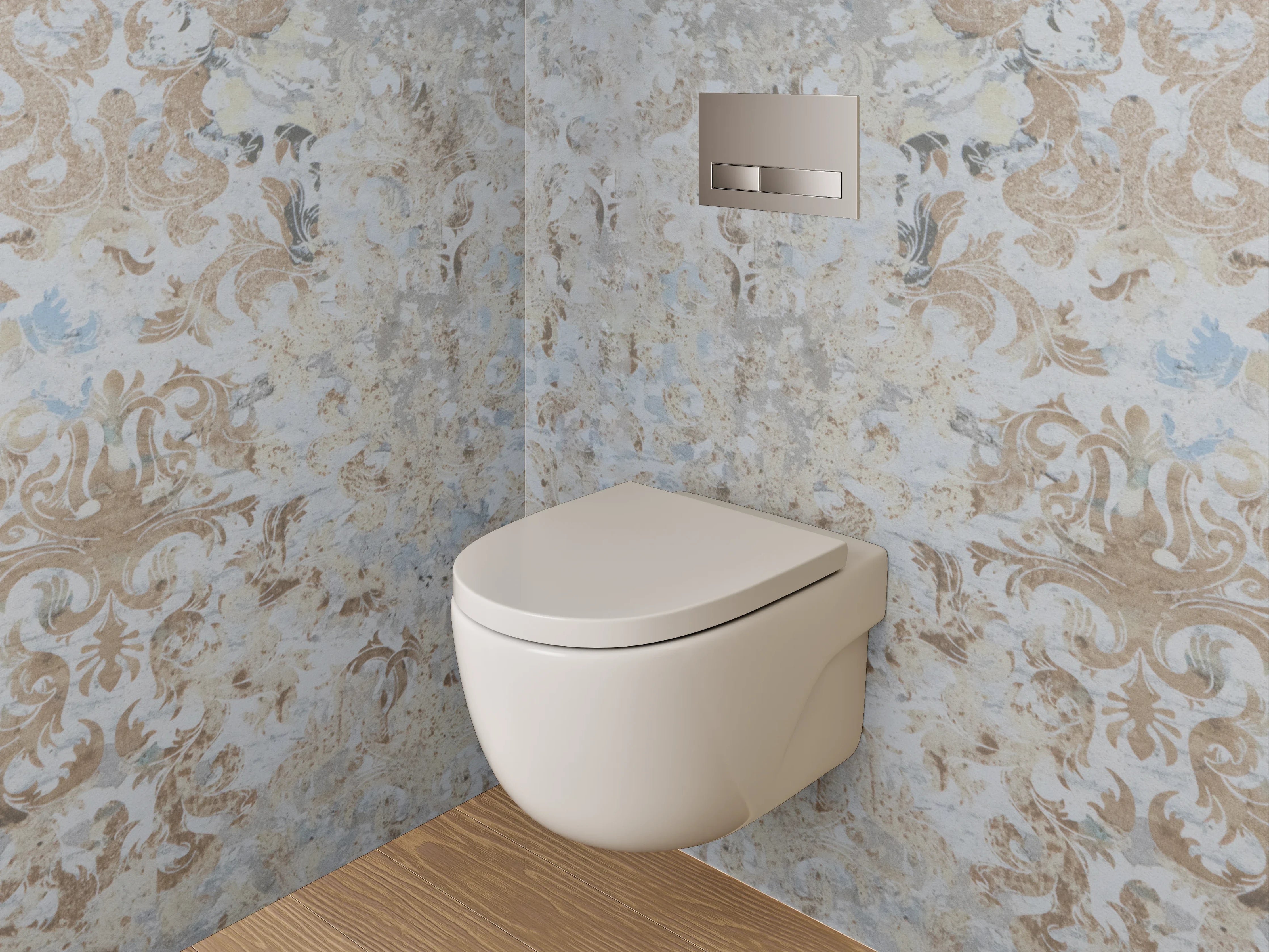 WC-Rückwand - Beige-goldene Vintage-Musteroptik Tapete