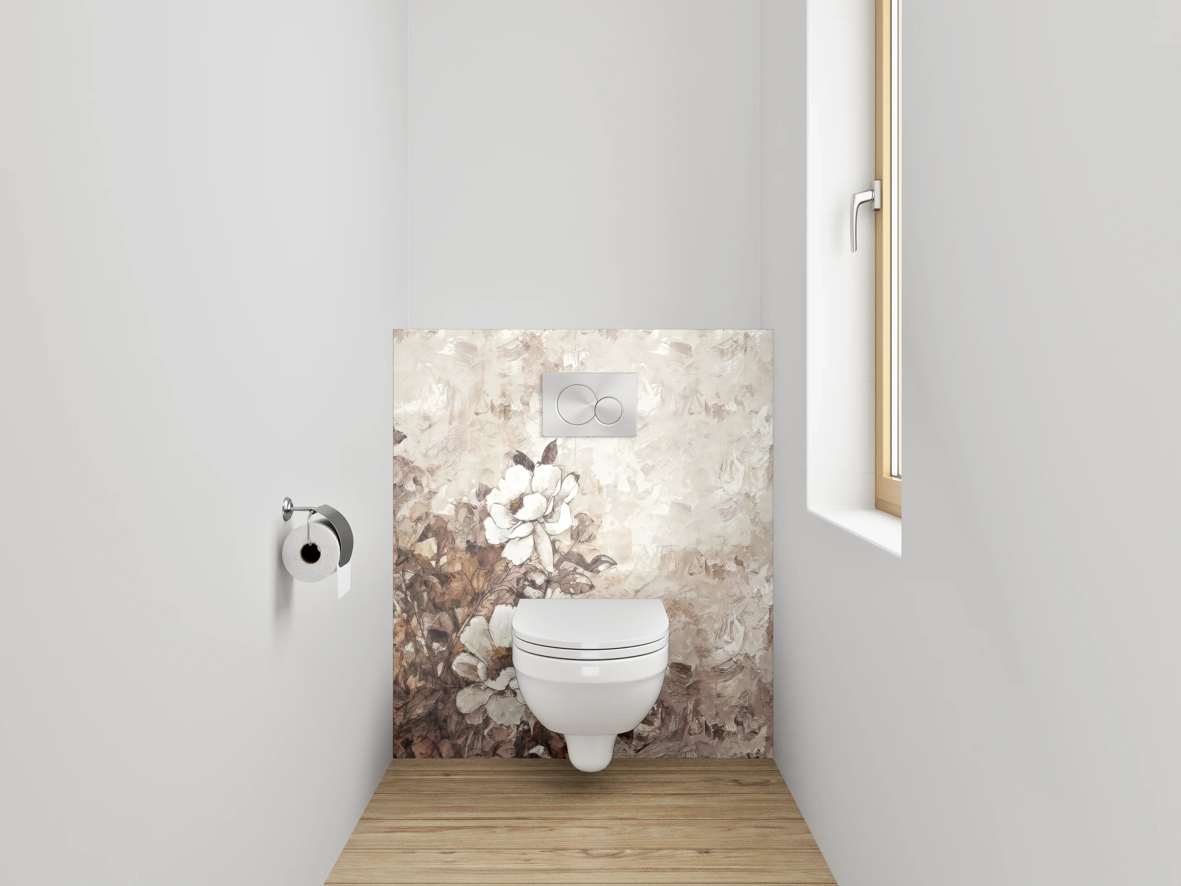 WC-Rückwand - Beige-weiße Blumen Aquarell Malerei
