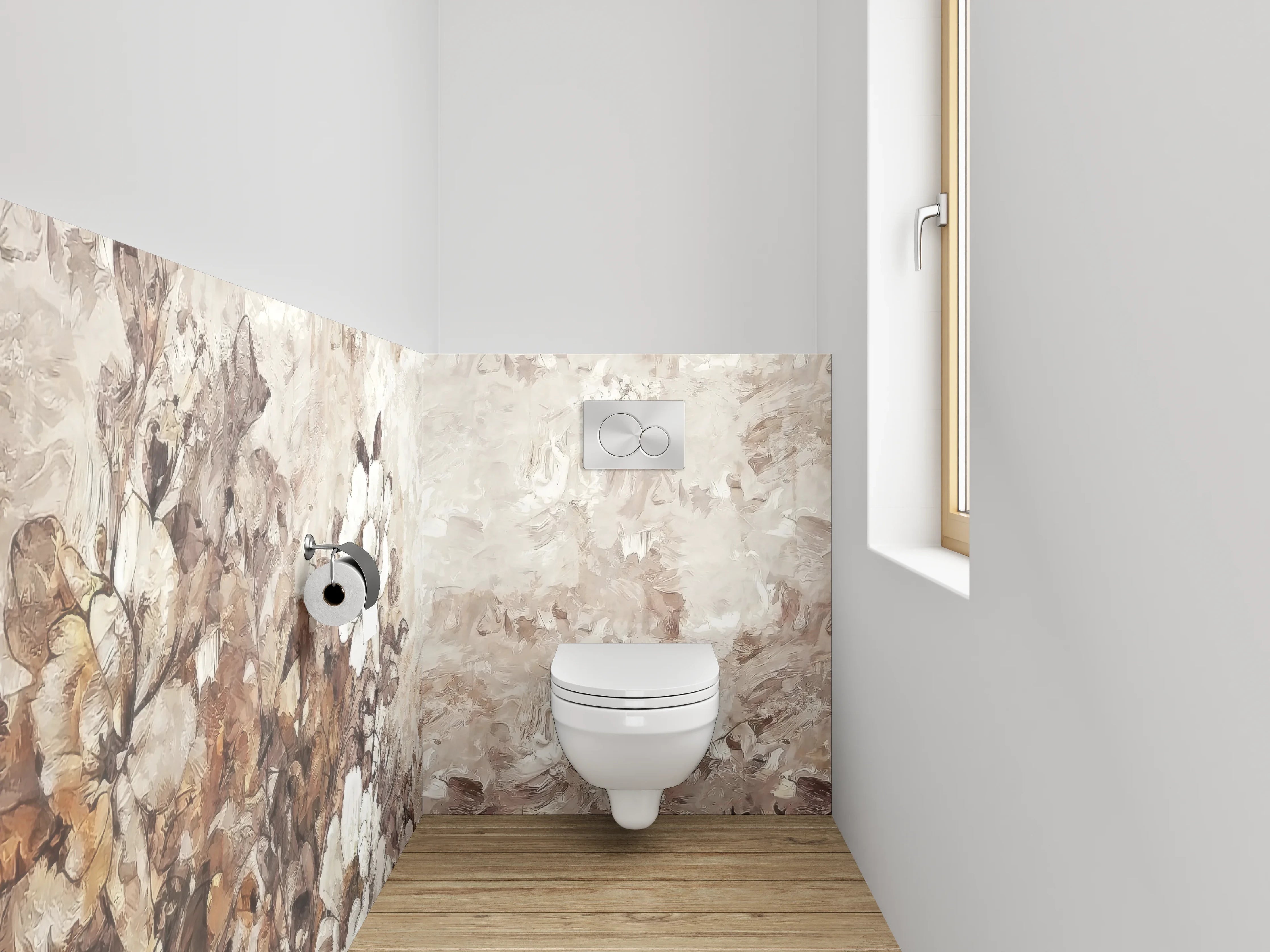 WC-Rückwand - Beige-weiße Blumen Aquarell Malerei