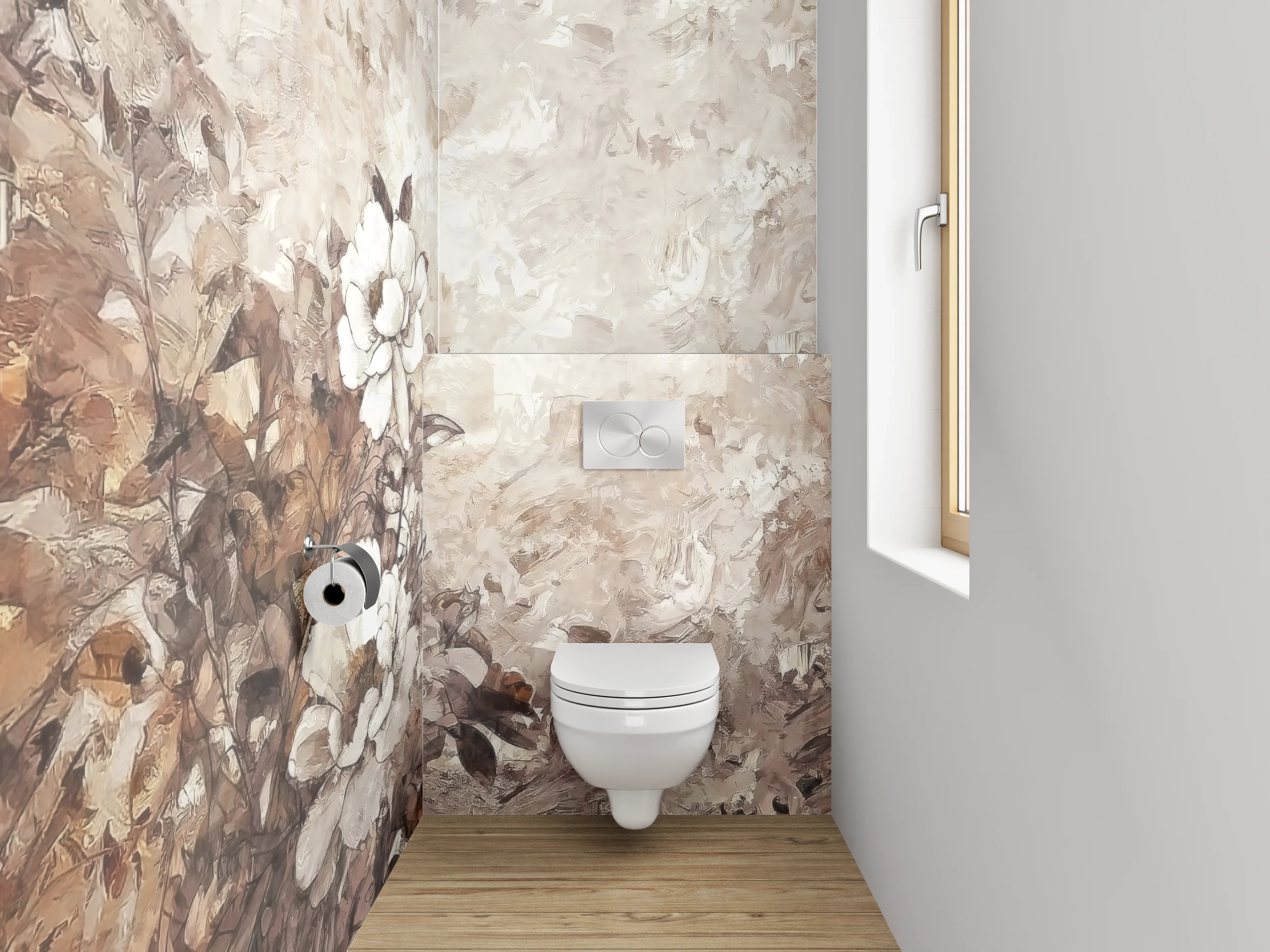 WC-Rückwand - Beige-weiße Blumen Aquarell Malerei