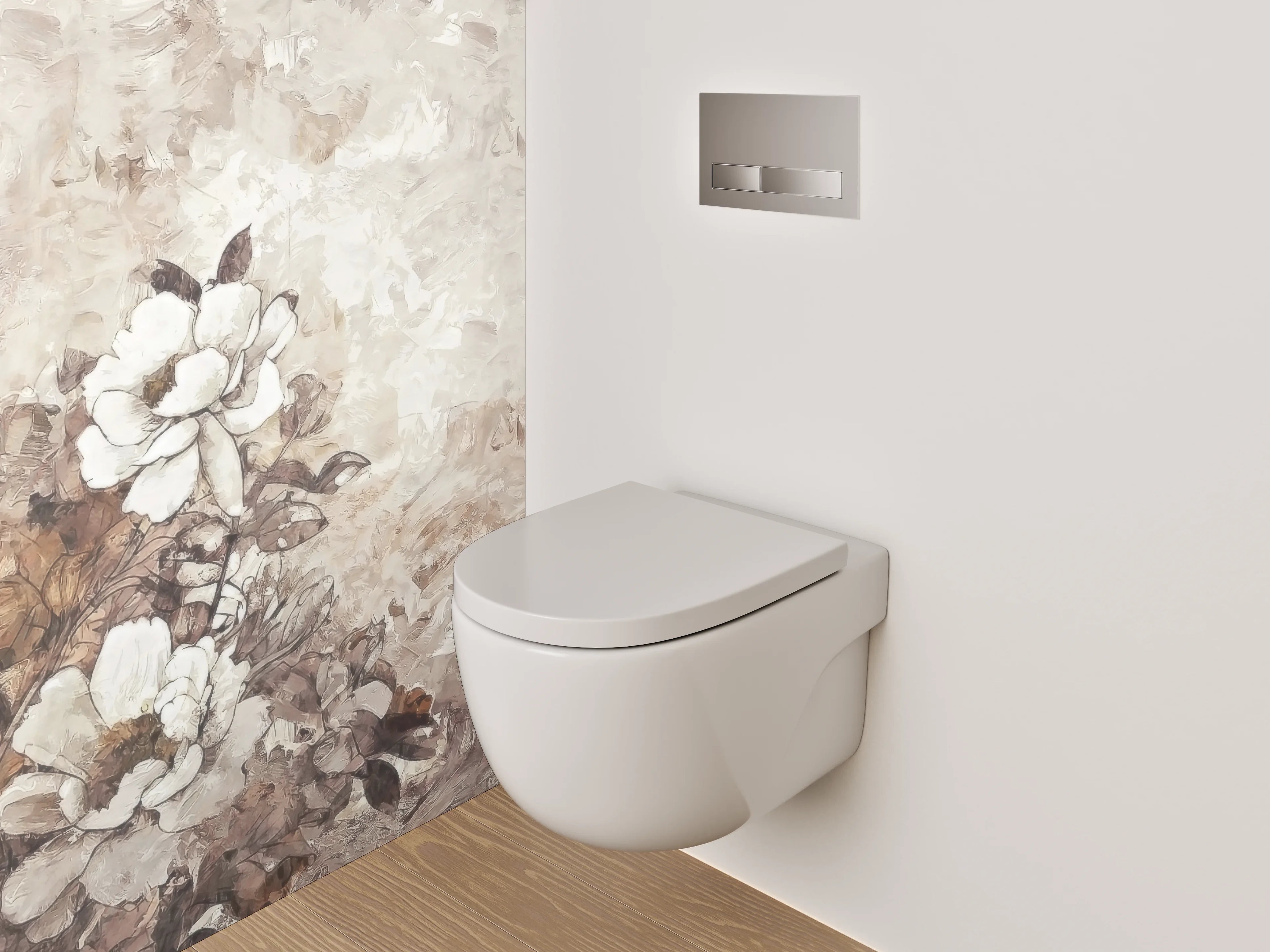 WC-Rückwand - Beige-weiße Blumen Aquarell Malerei
