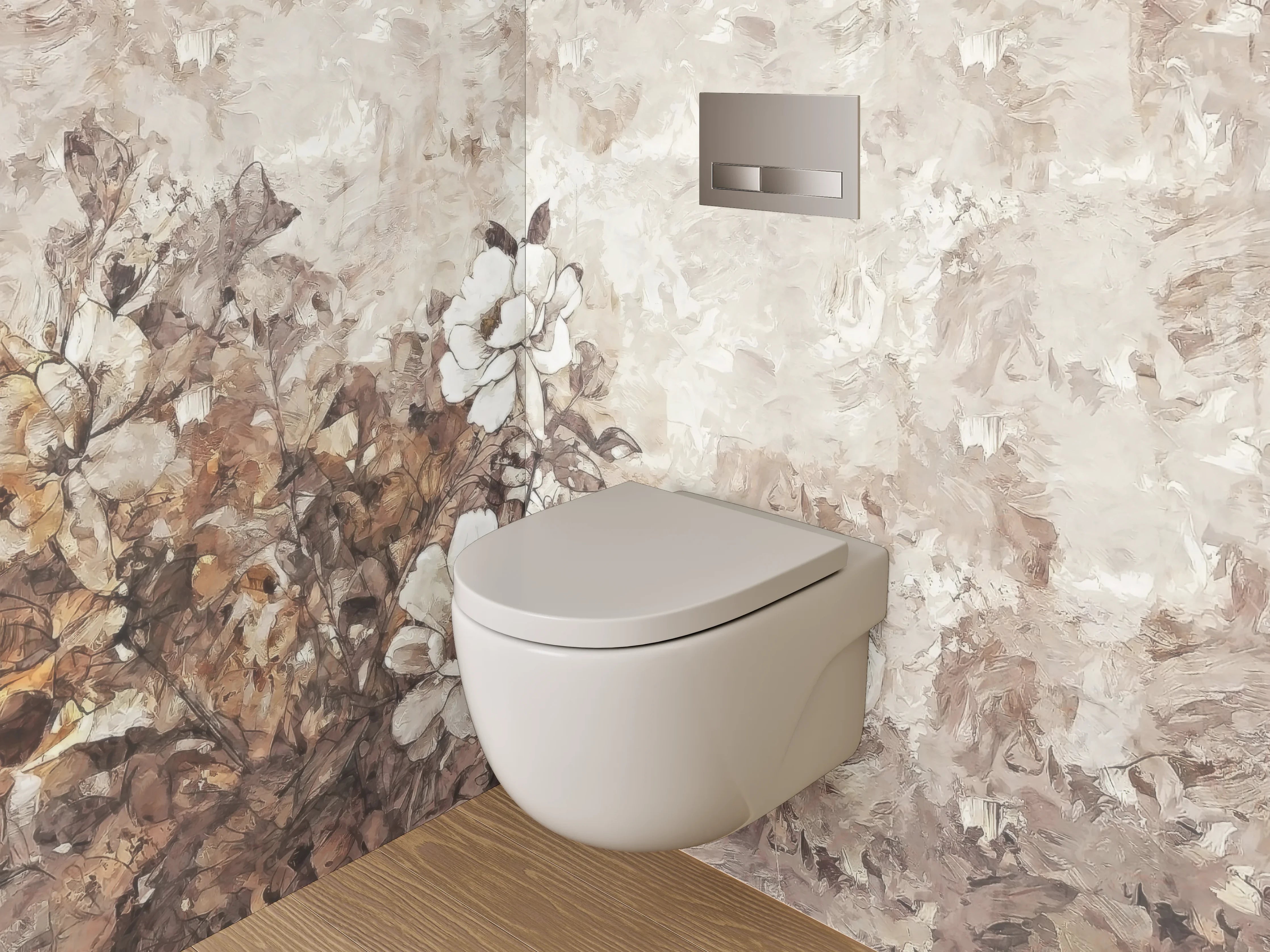 WC-Rückwand - Beige-weiße Blumen Aquarell Malerei