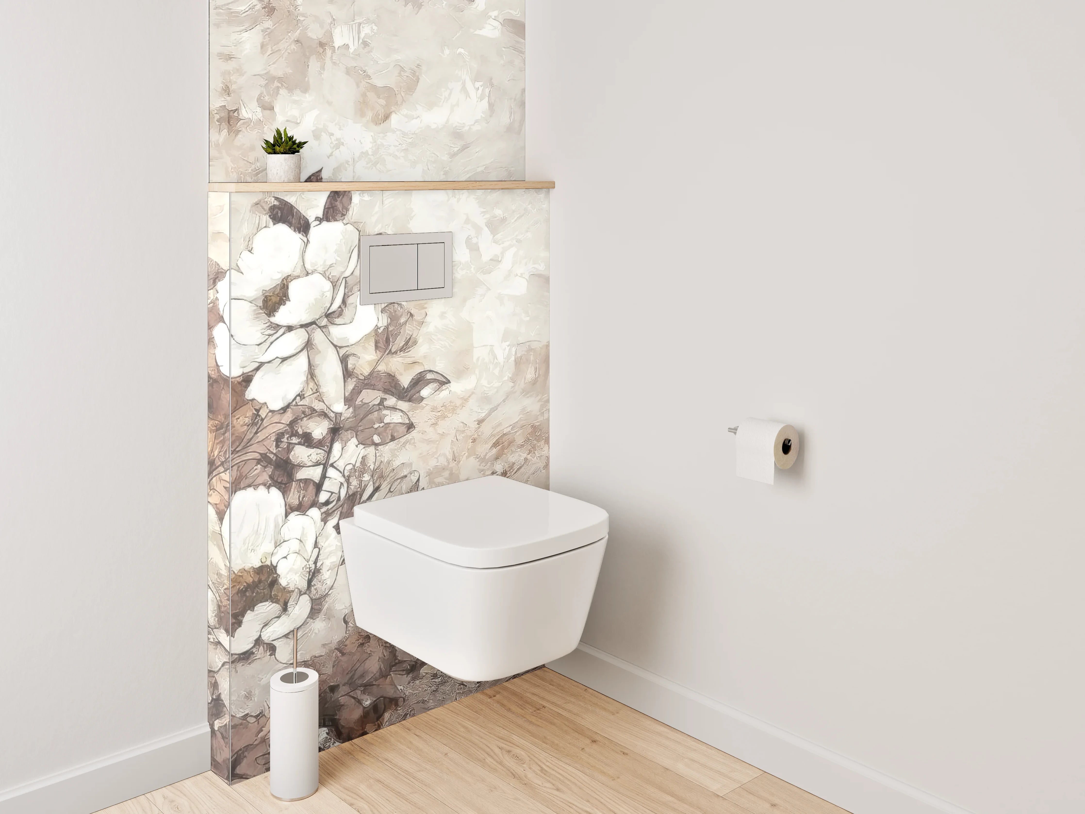 WC-Rückwand - Beige-weiße Blumen Aquarell Malerei