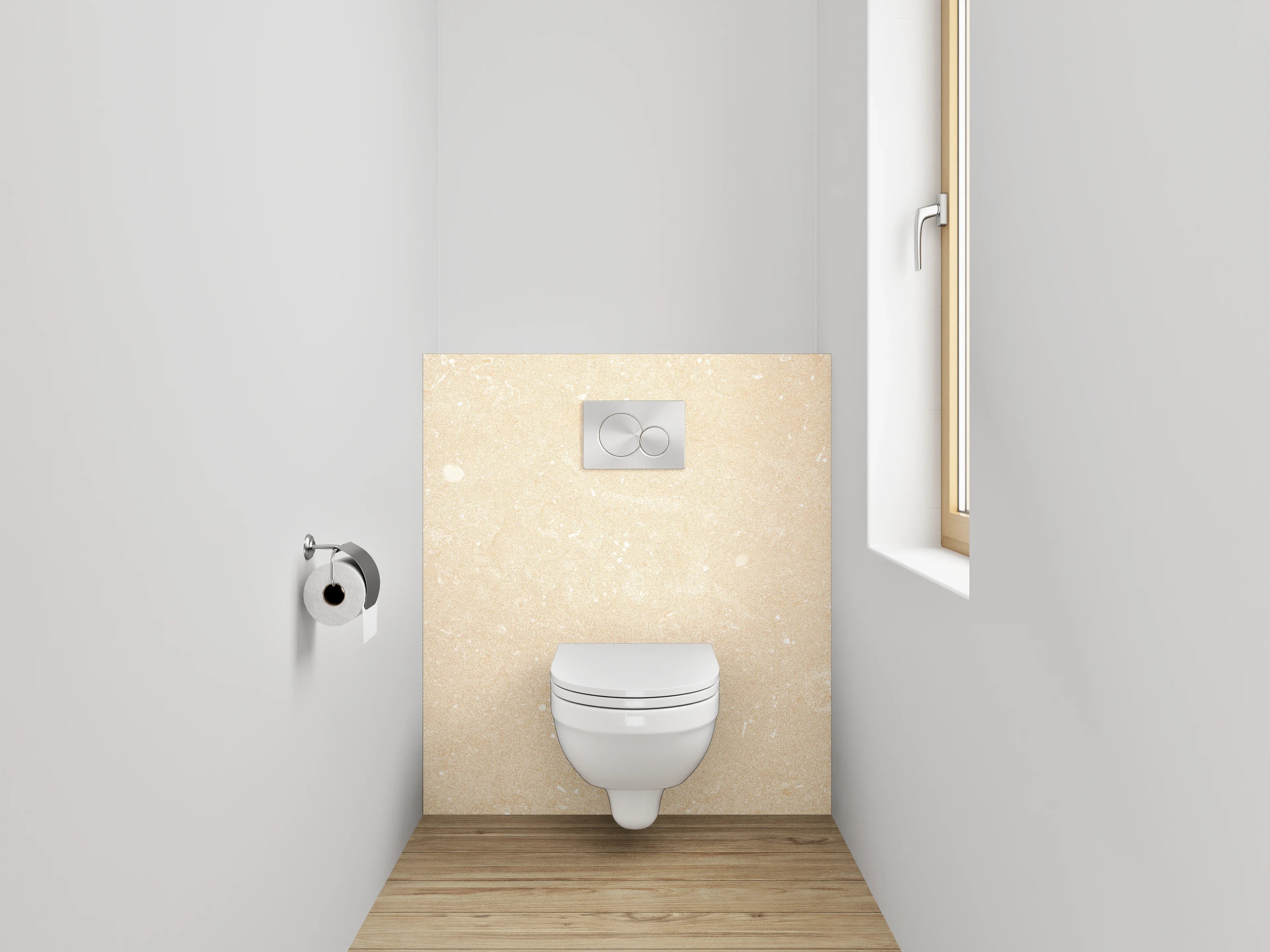 WC-Rückwand - Beigegrauene Papiertapete mit feiner Textur