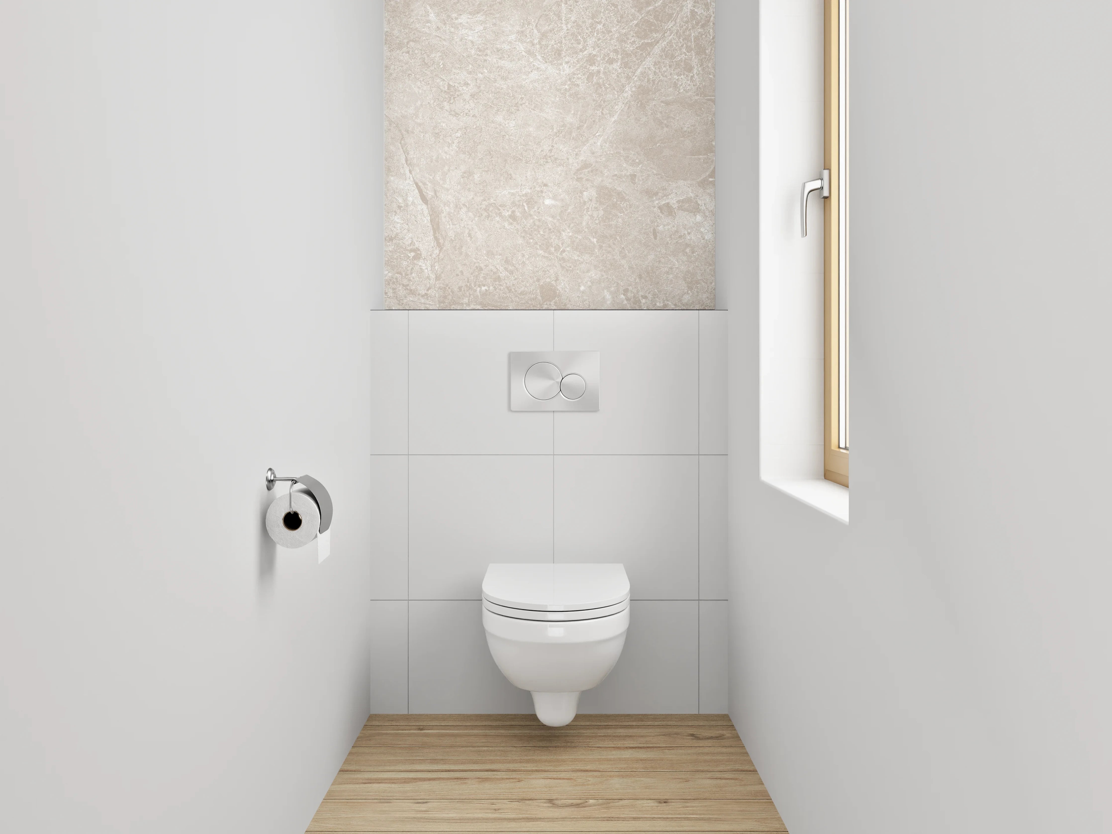 WC-Rückwand - Beiger Marmor-Look – Elegante Fliesenoptik