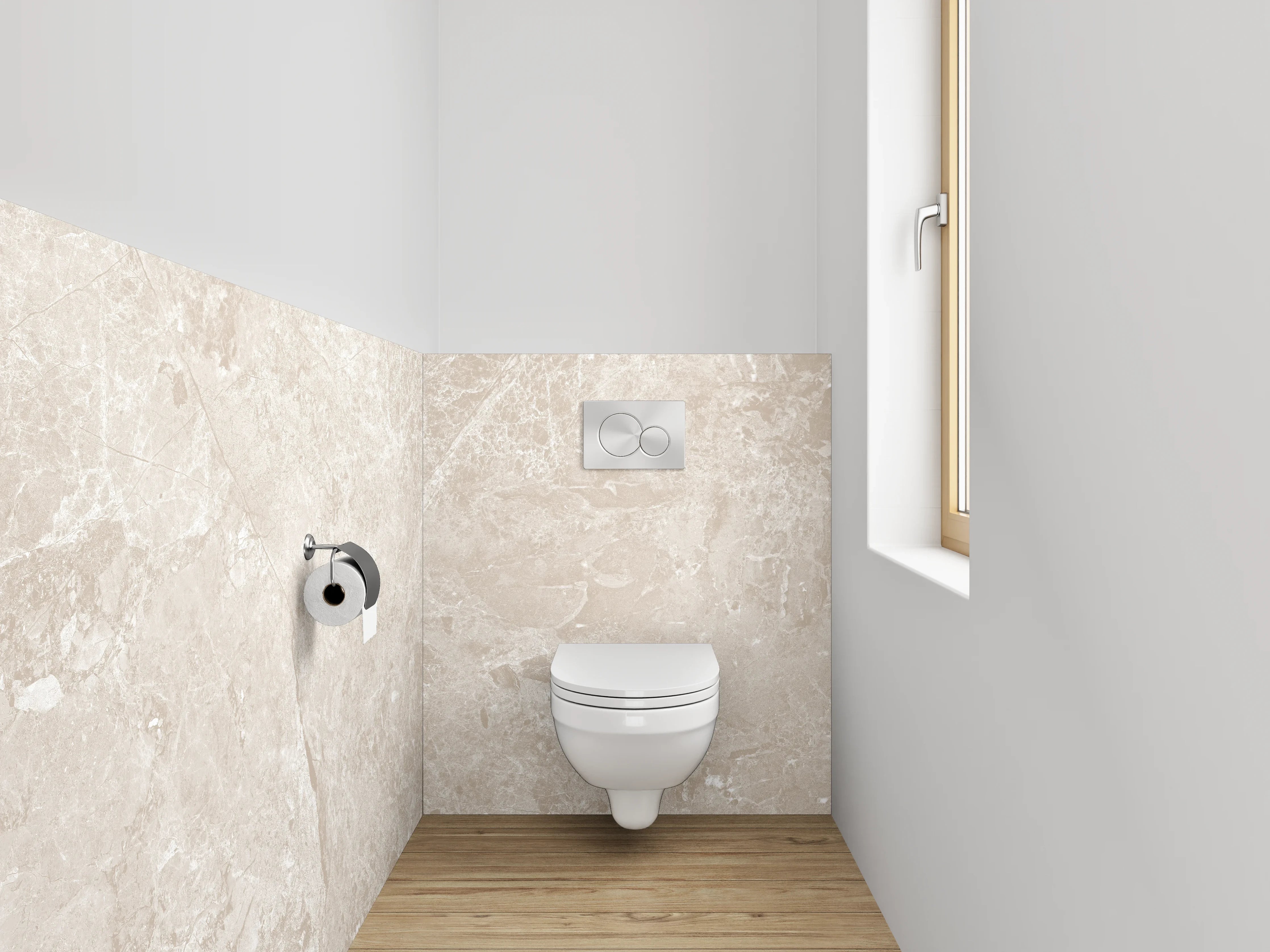 WC-Rückwand - Beiger Marmor-Look – Elegante Fliesenoptik