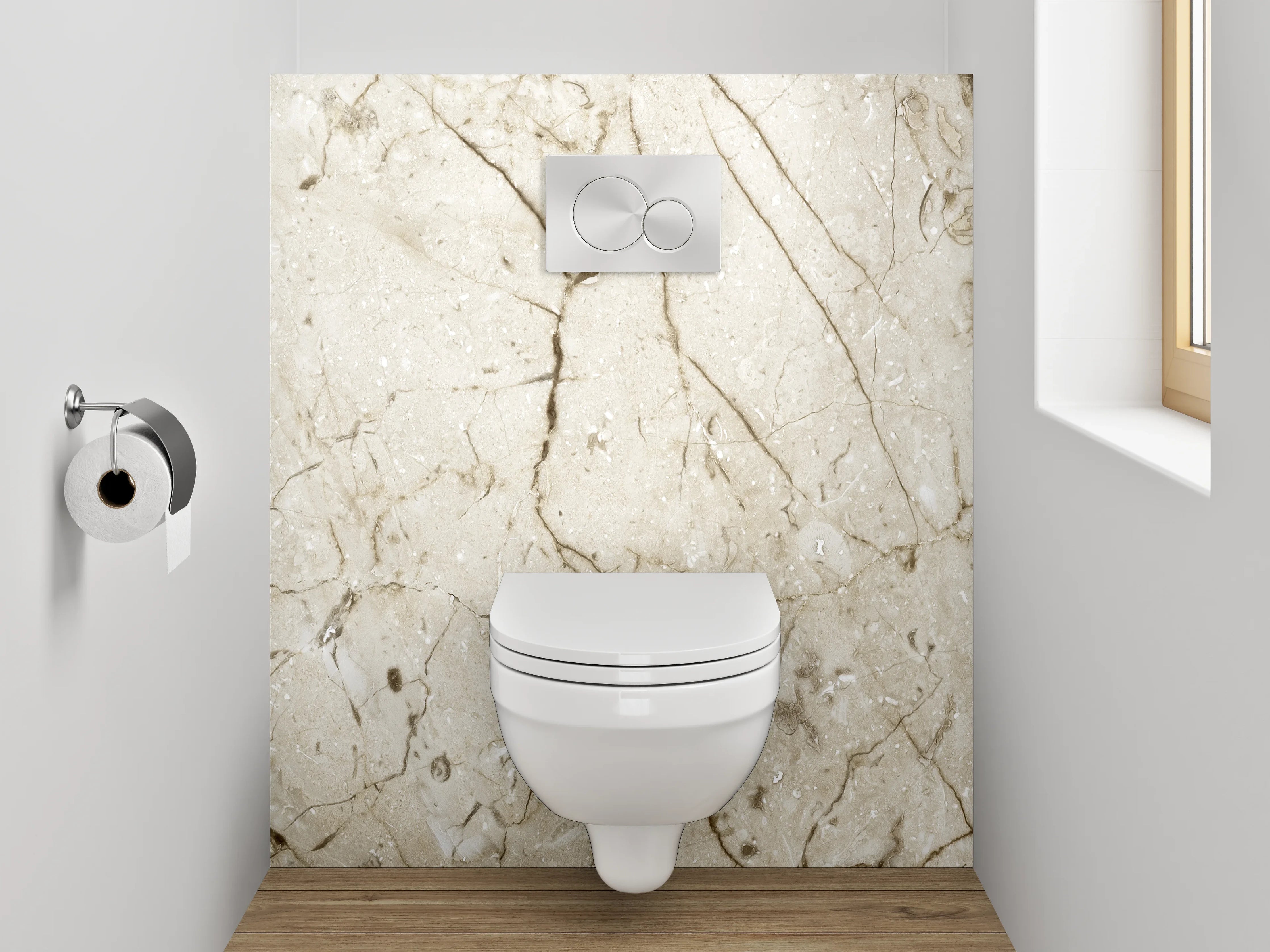 WC-Rückwand - Beiger Marmor mit feinen Maserungen