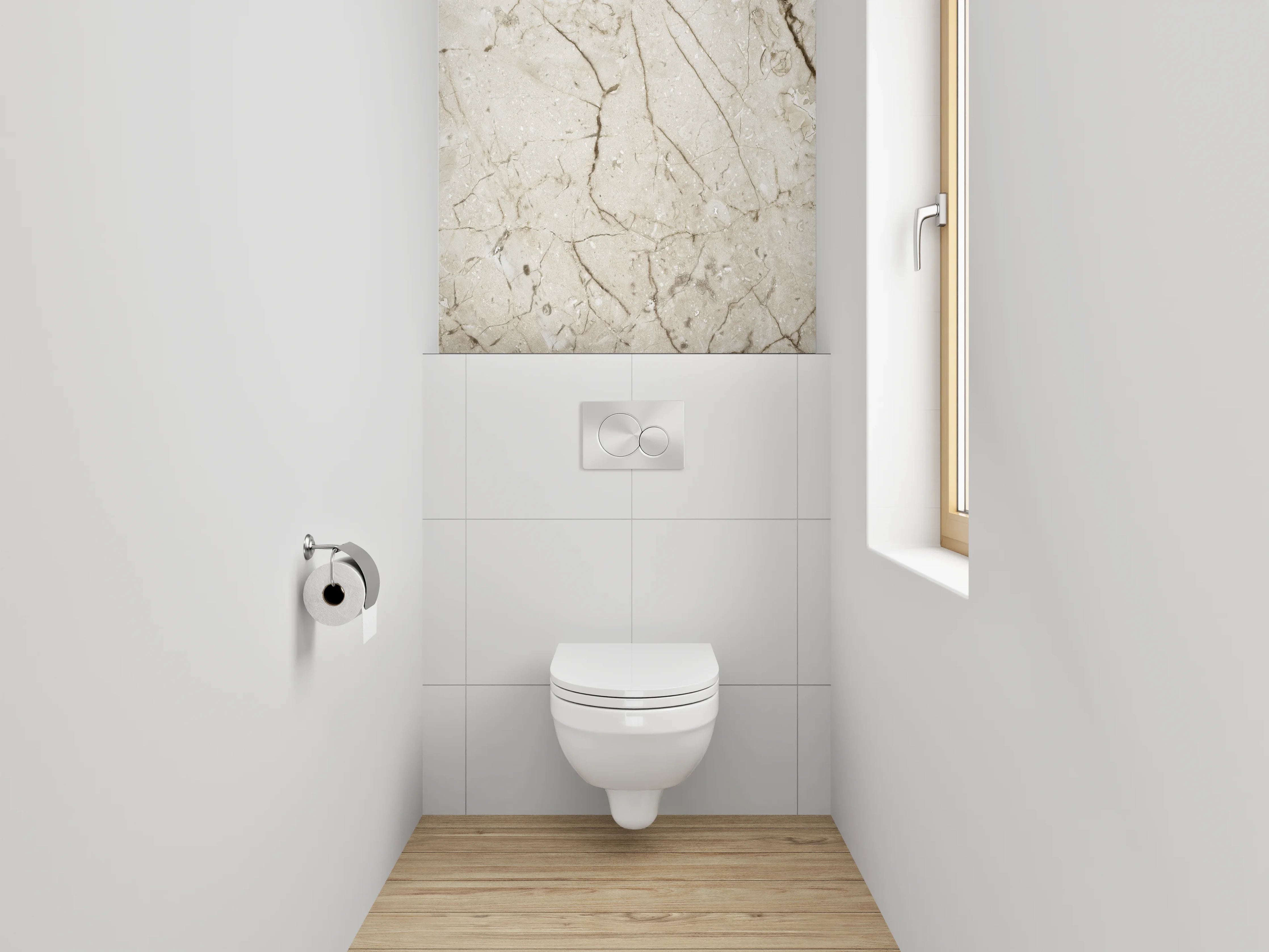 WC-Rückwand - Beiger Marmor mit feinen Maserungen