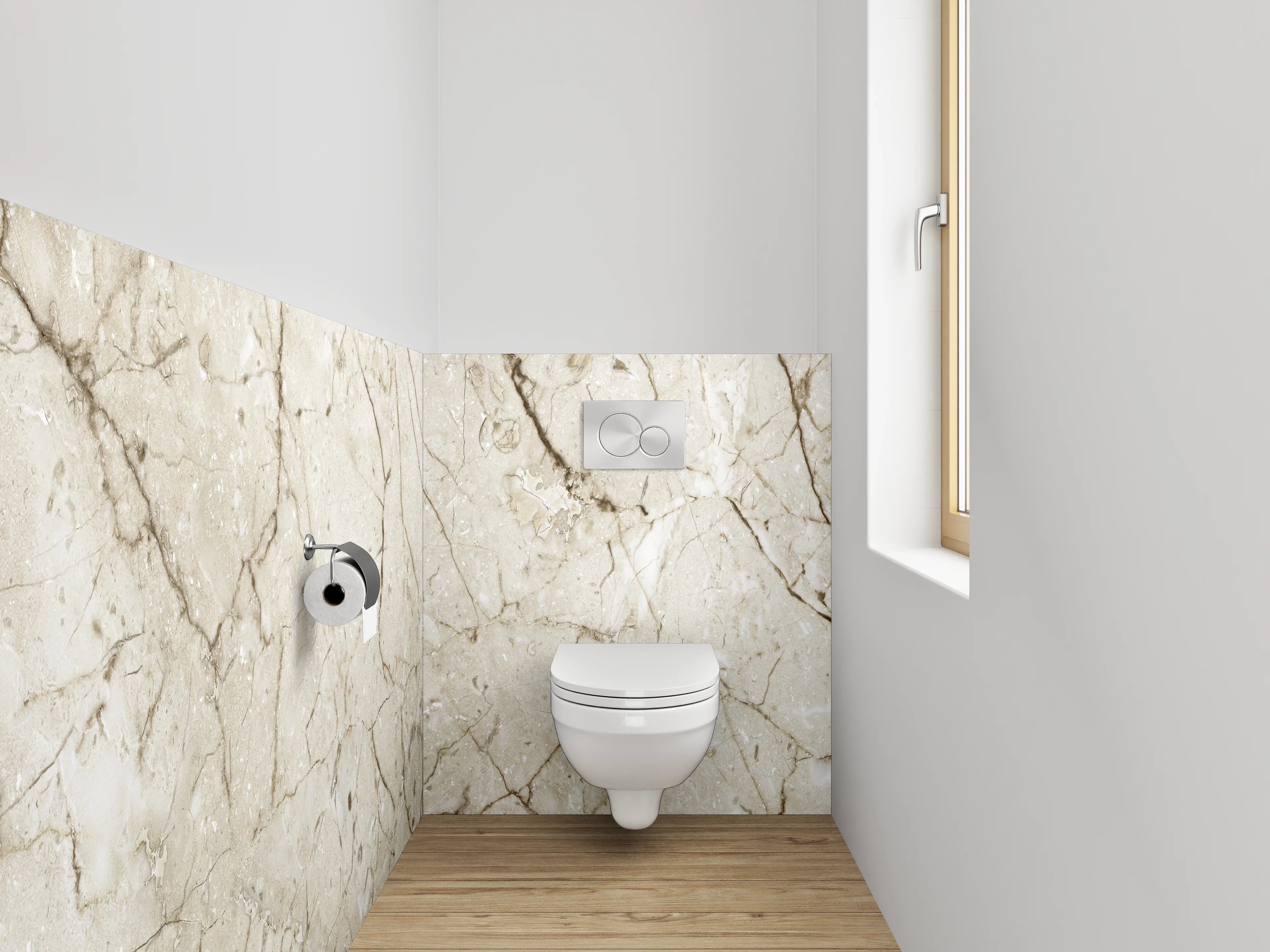 WC-Rückwand - Beiger Marmor mit feinen Maserungen