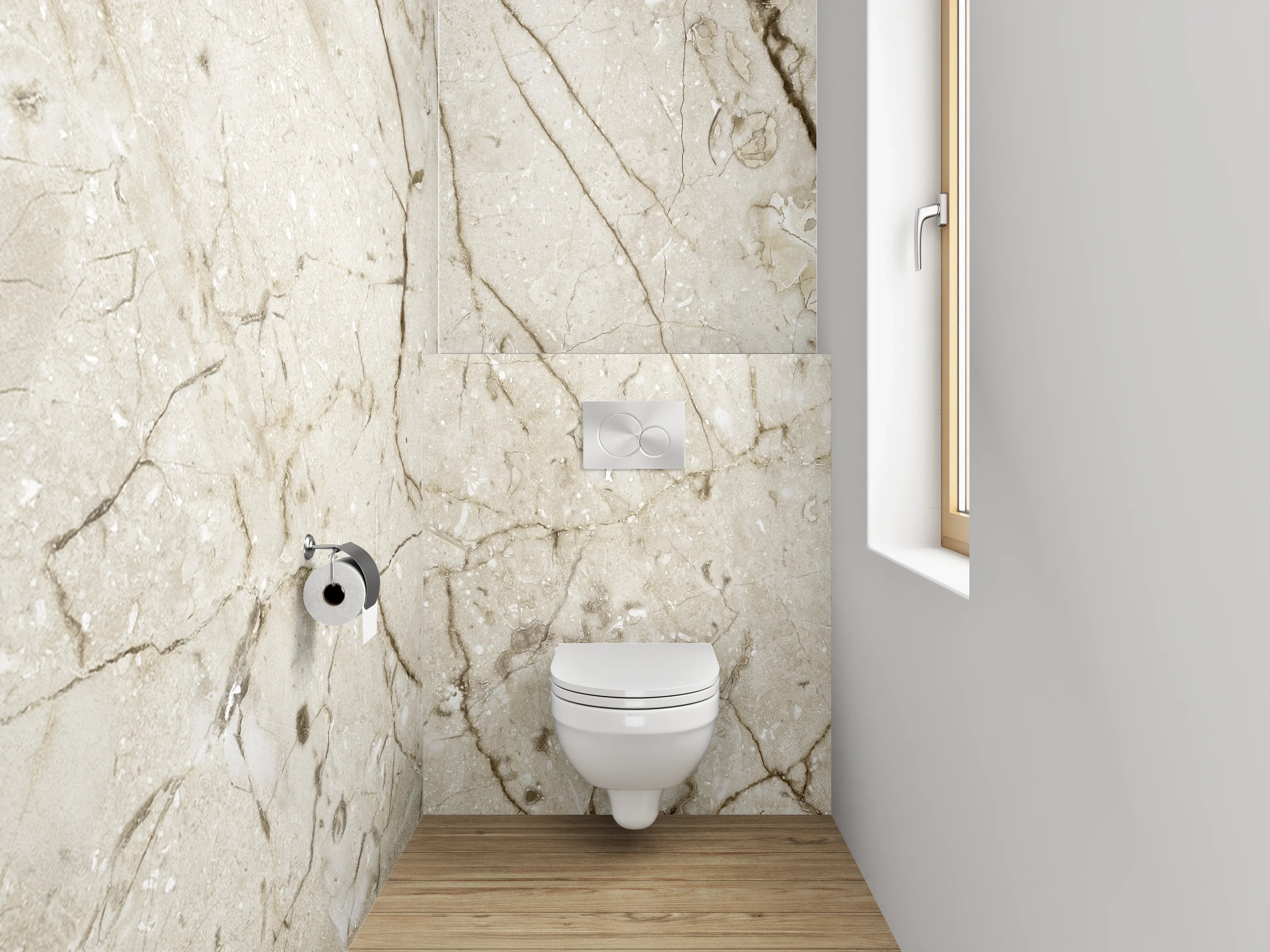WC-Rückwand - Beiger Marmor mit feinen Maserungen