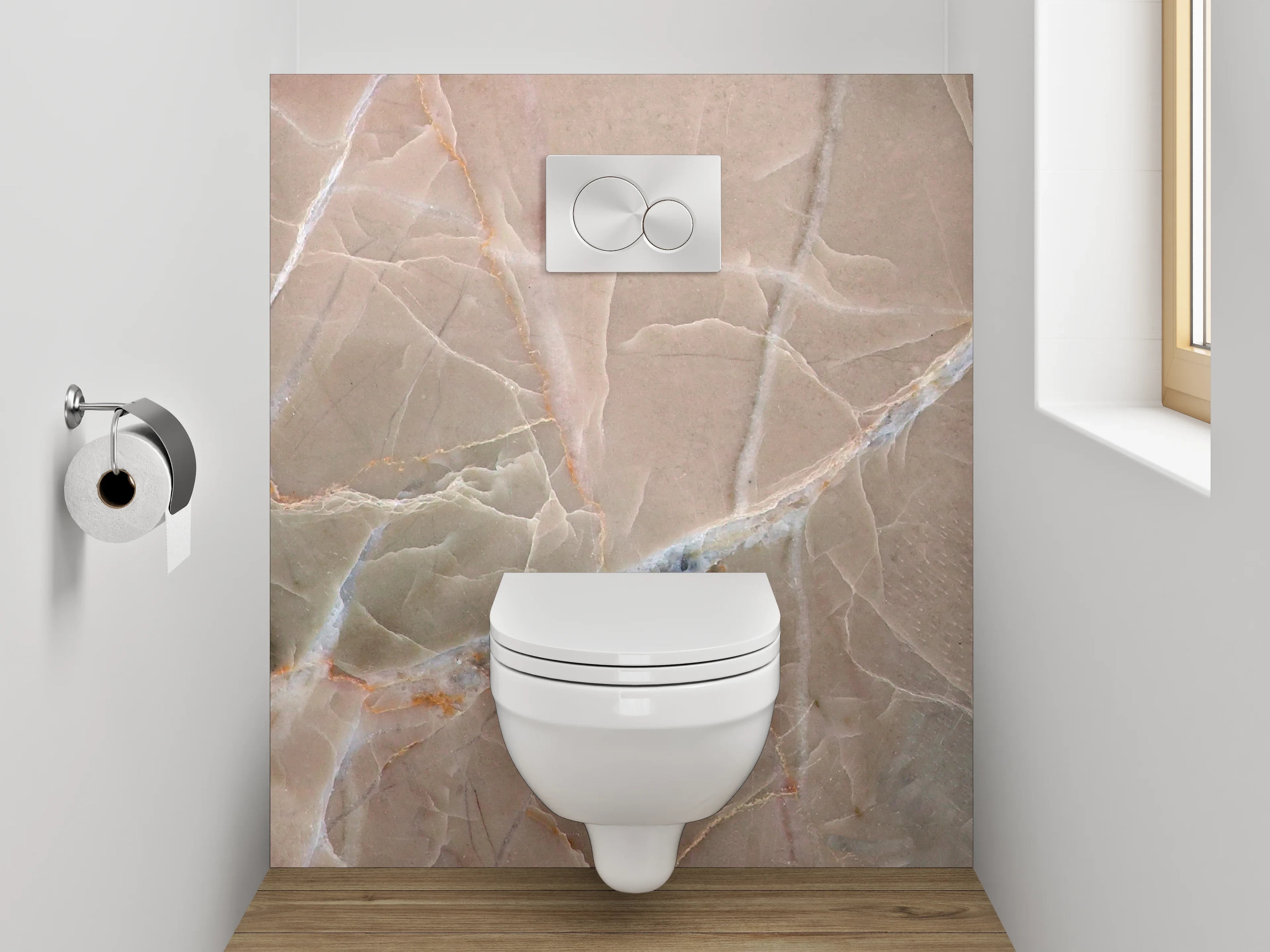 WC-Rückwand - Beiger Marmor mit weißen Adern