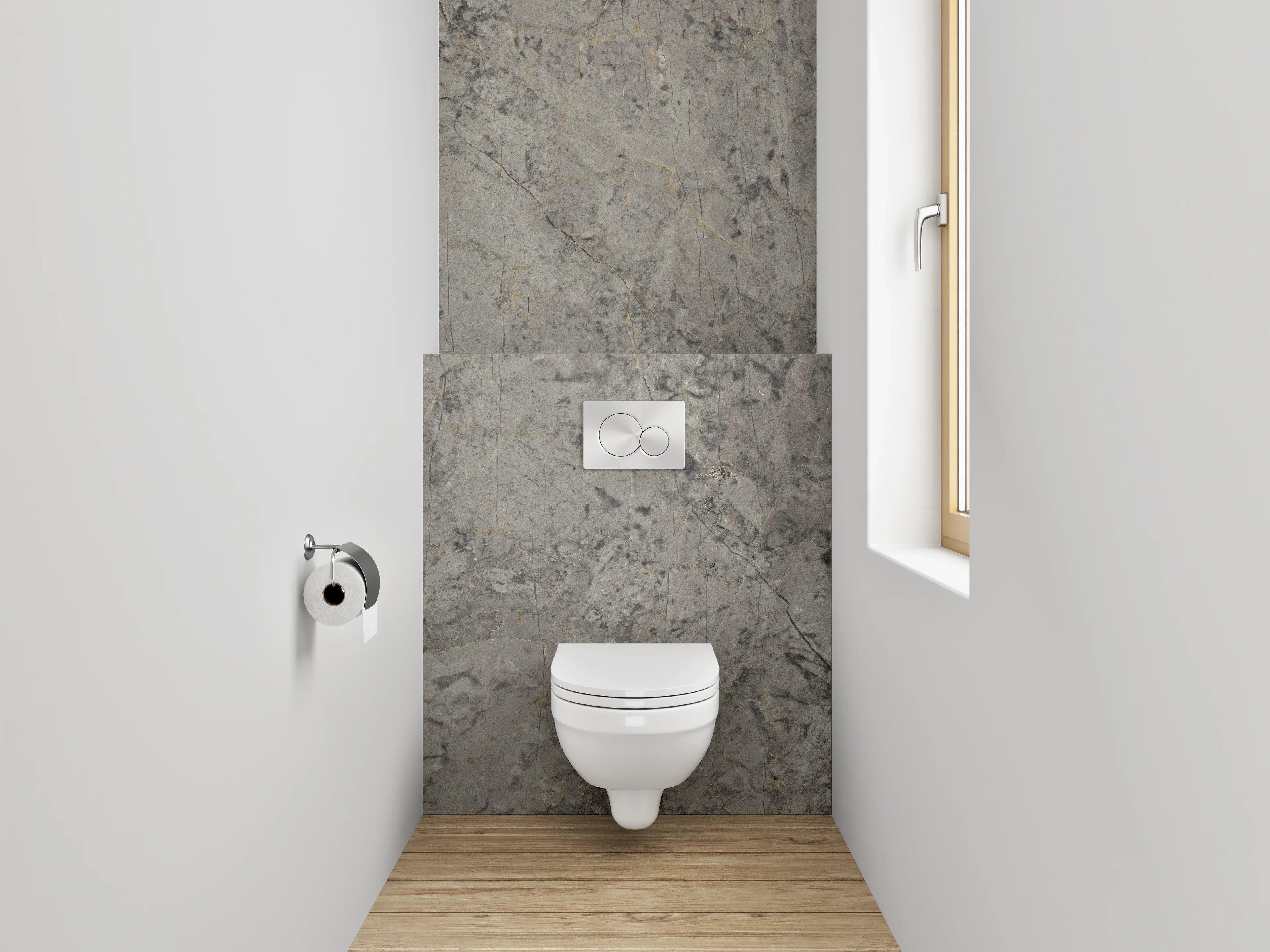 WC-Rückwand - Beiger Steinmauer mit texturierter Oberfläche