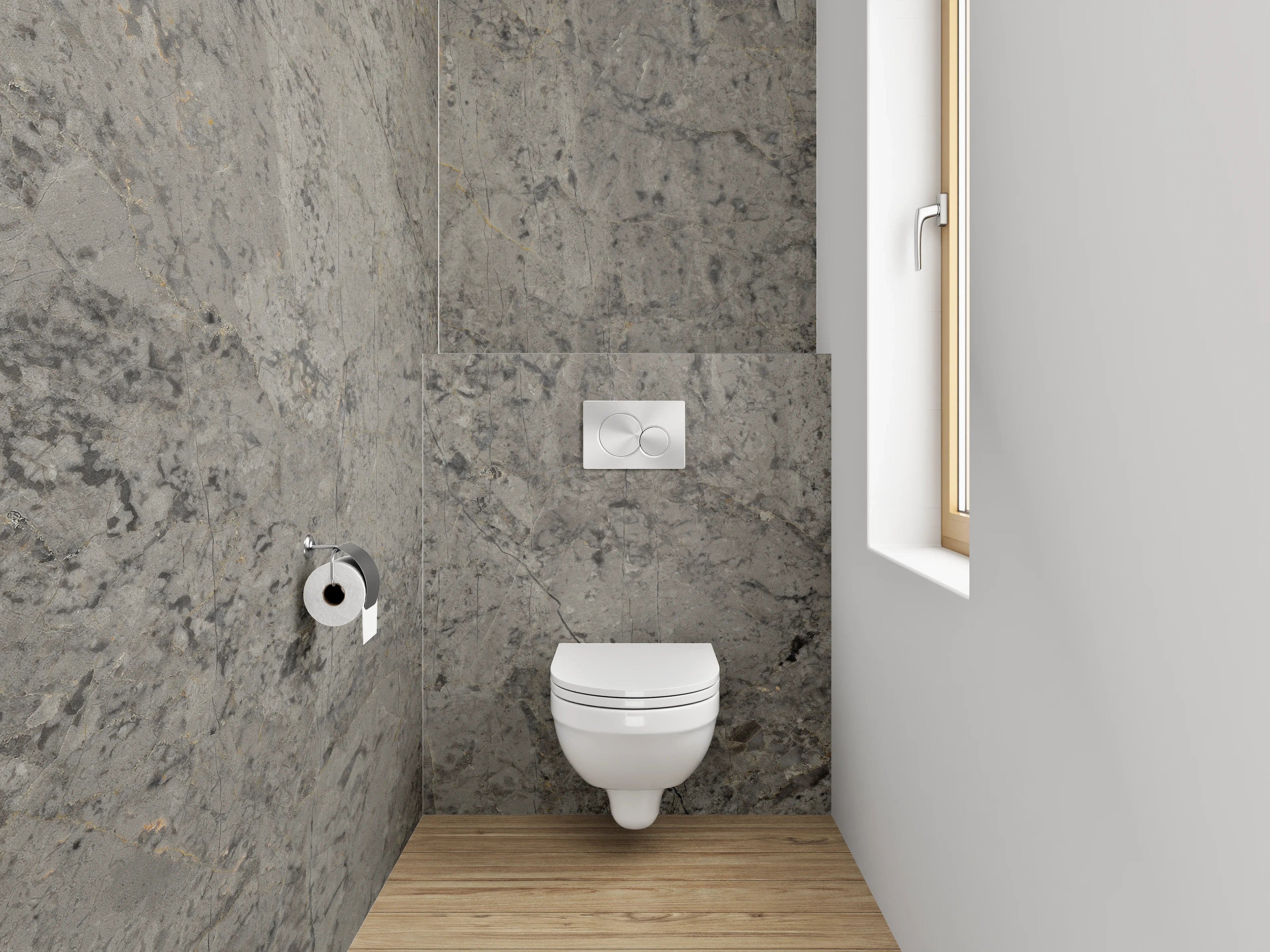 WC-Rückwand - Beiger Steinmauer mit texturierter Oberfläche