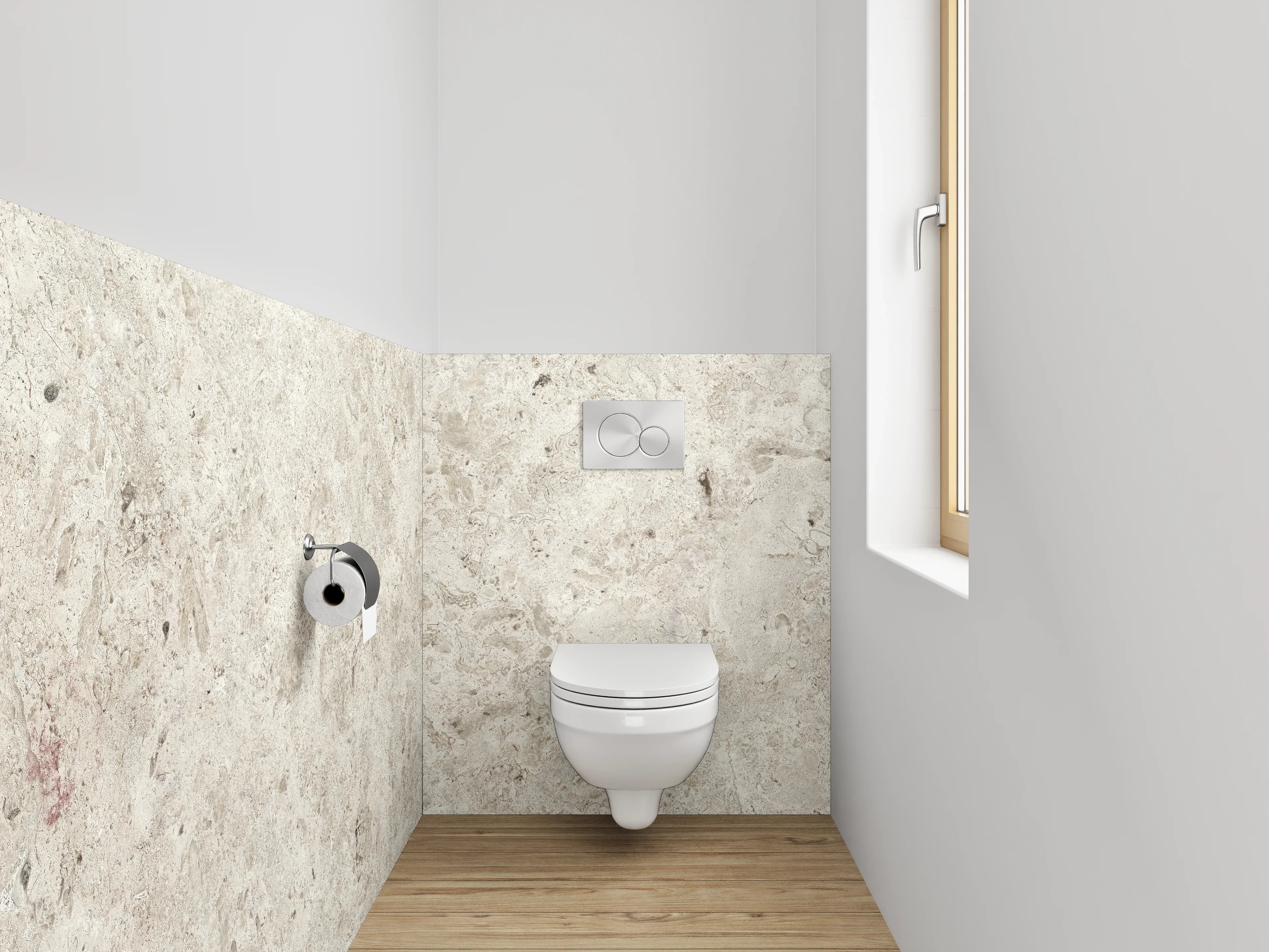 WC-Rückwand - Beiger Steinoptik Fliesendesign