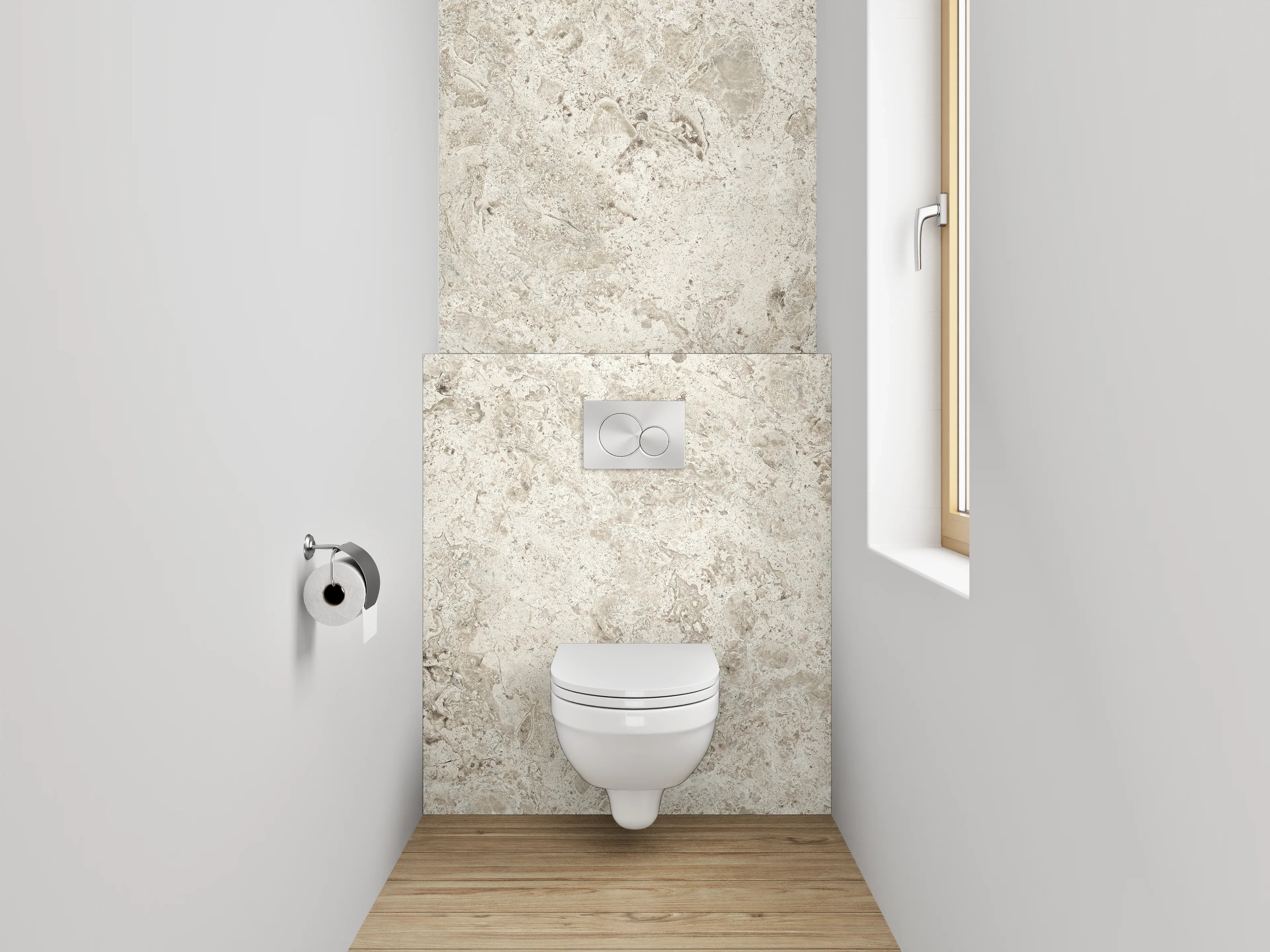 WC-Rückwand - Beiger Steinoptik Fliesendesign