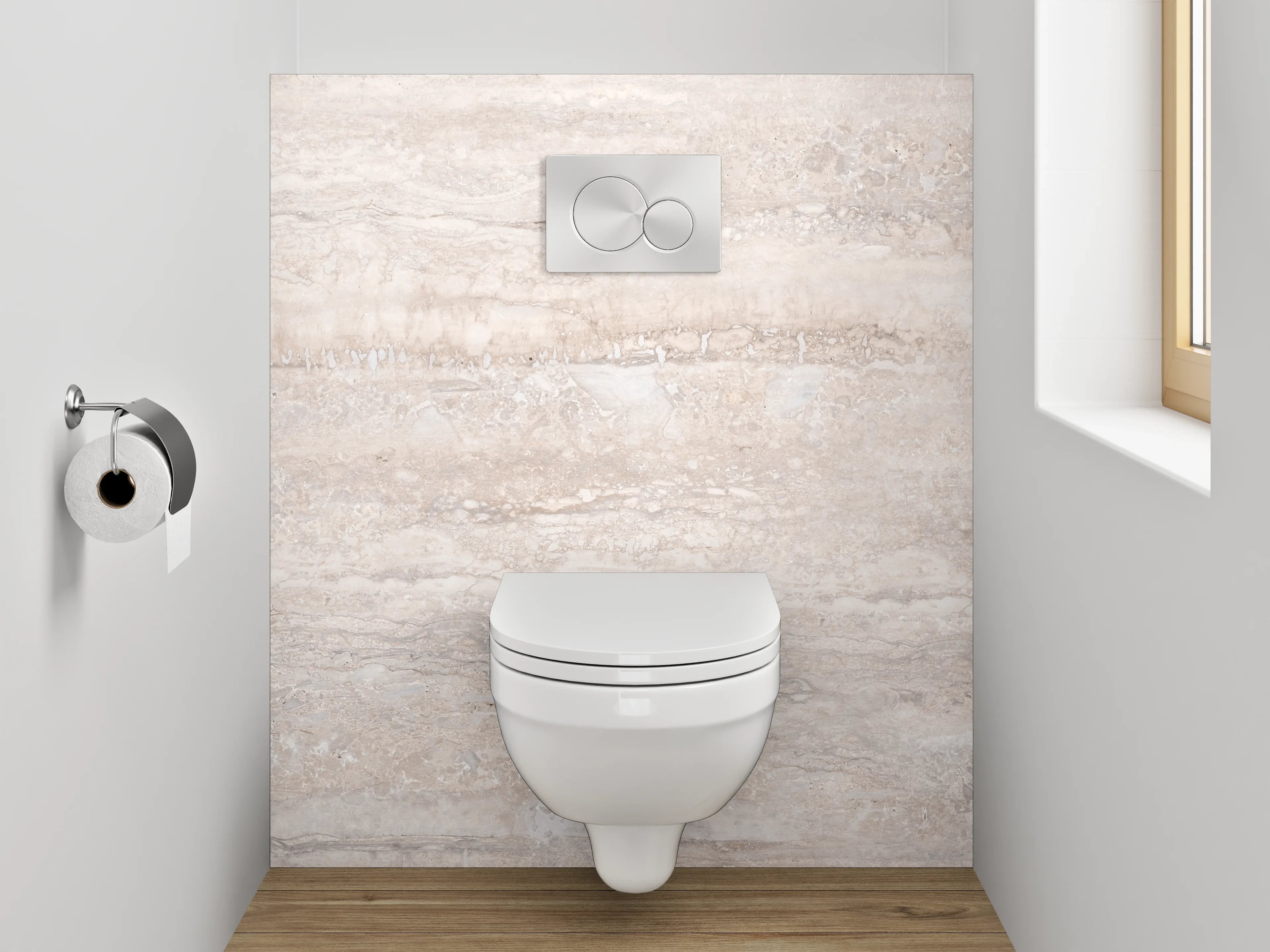 WC-Rückwand - Beiger Travertin-Look Fliesenoptik