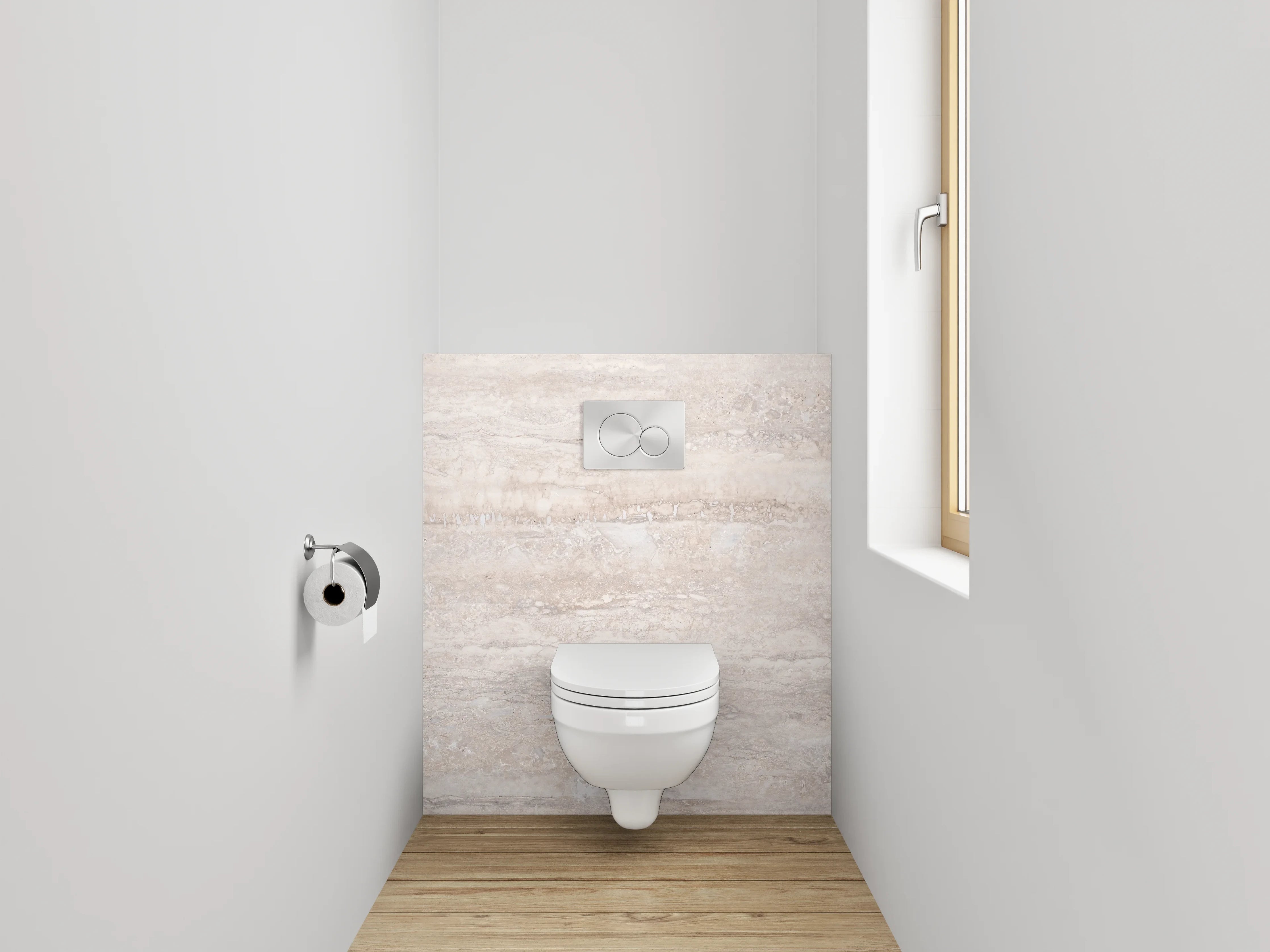WC-Rückwand - Beiger Travertin-Look Fliesenoptik