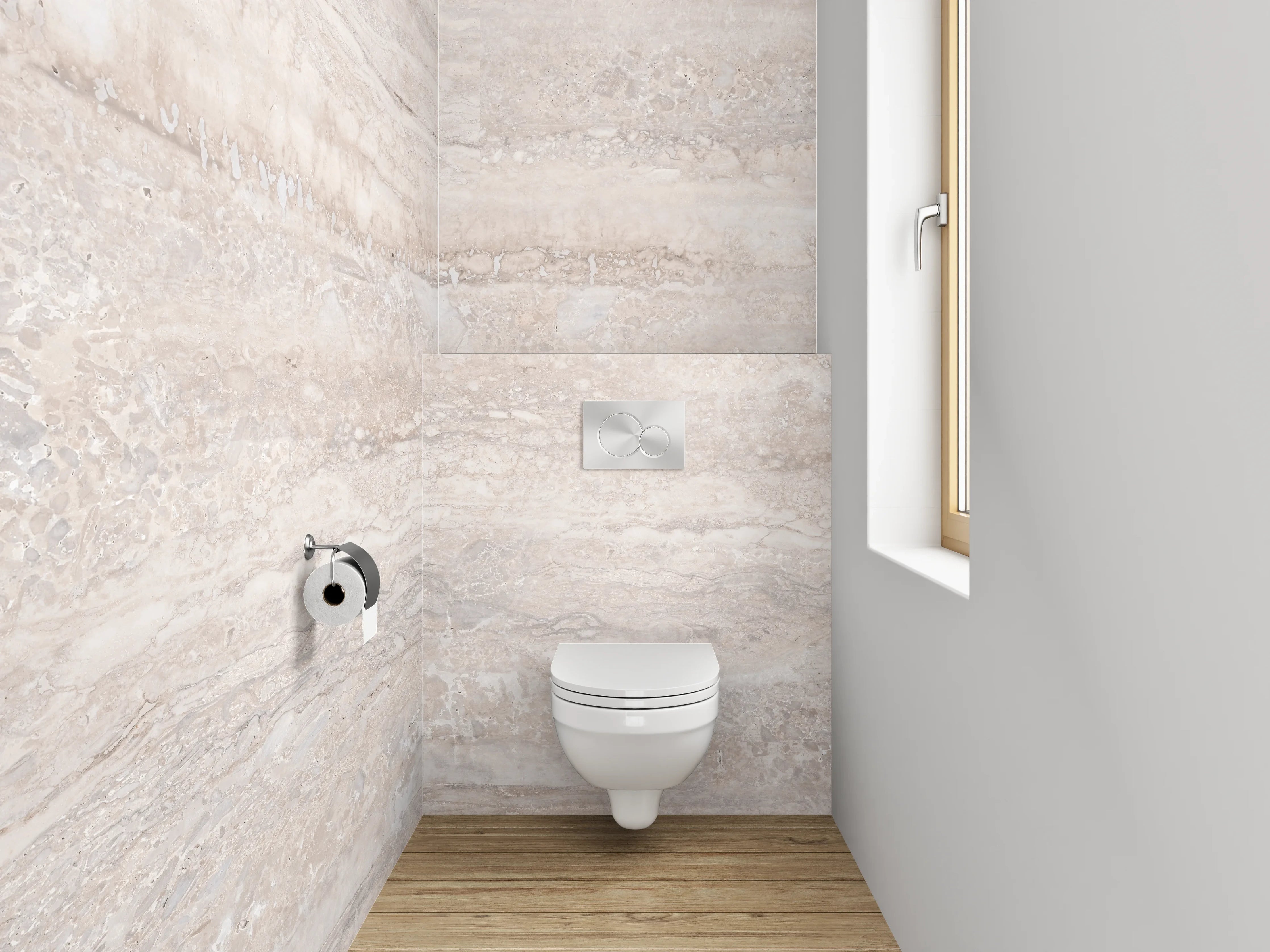 WC-Rückwand - Beiger Travertin-Look Fliesenoptik