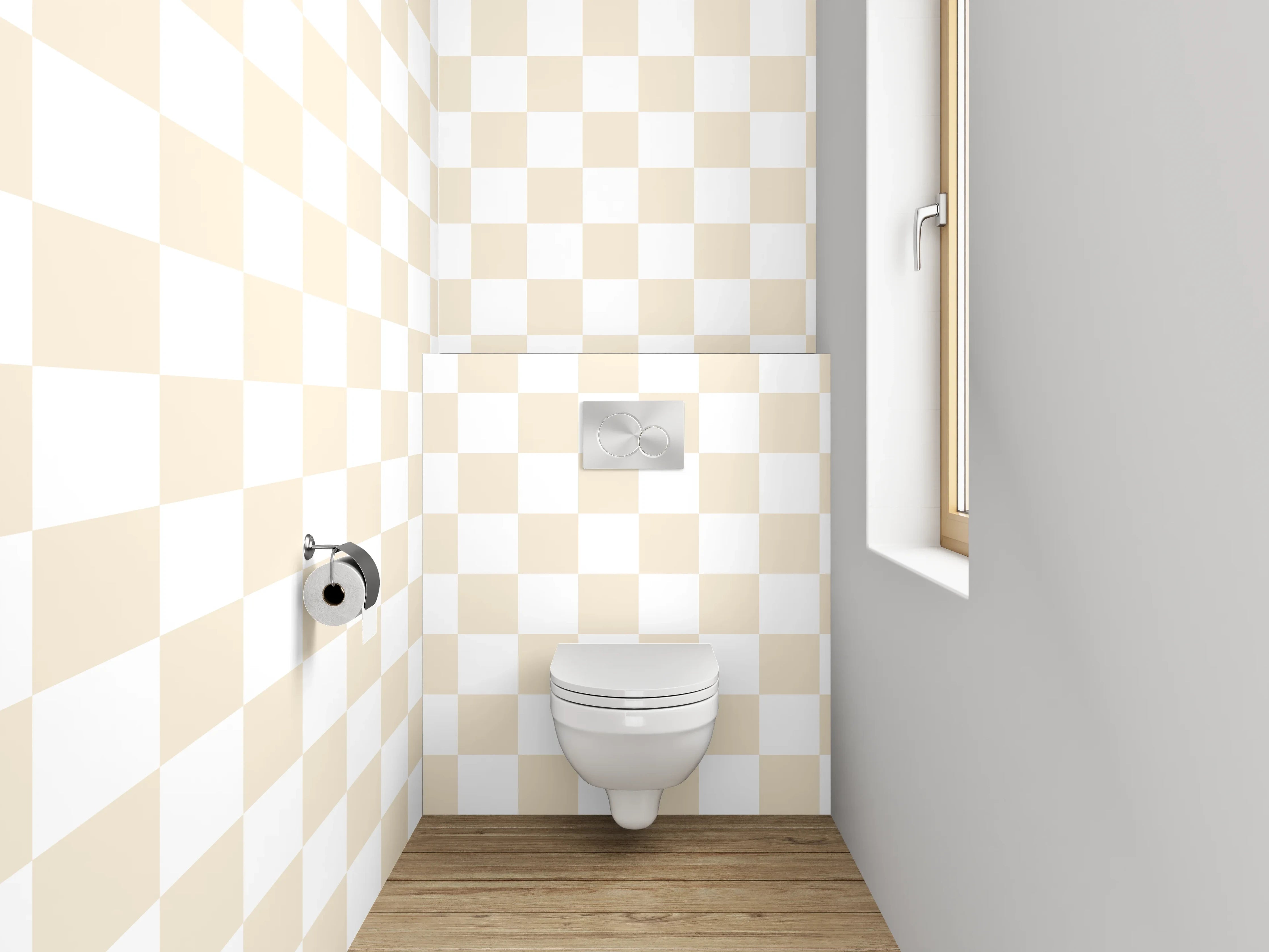 WC-Rückwand - Beiges Karomuster – Skandinavisches Design