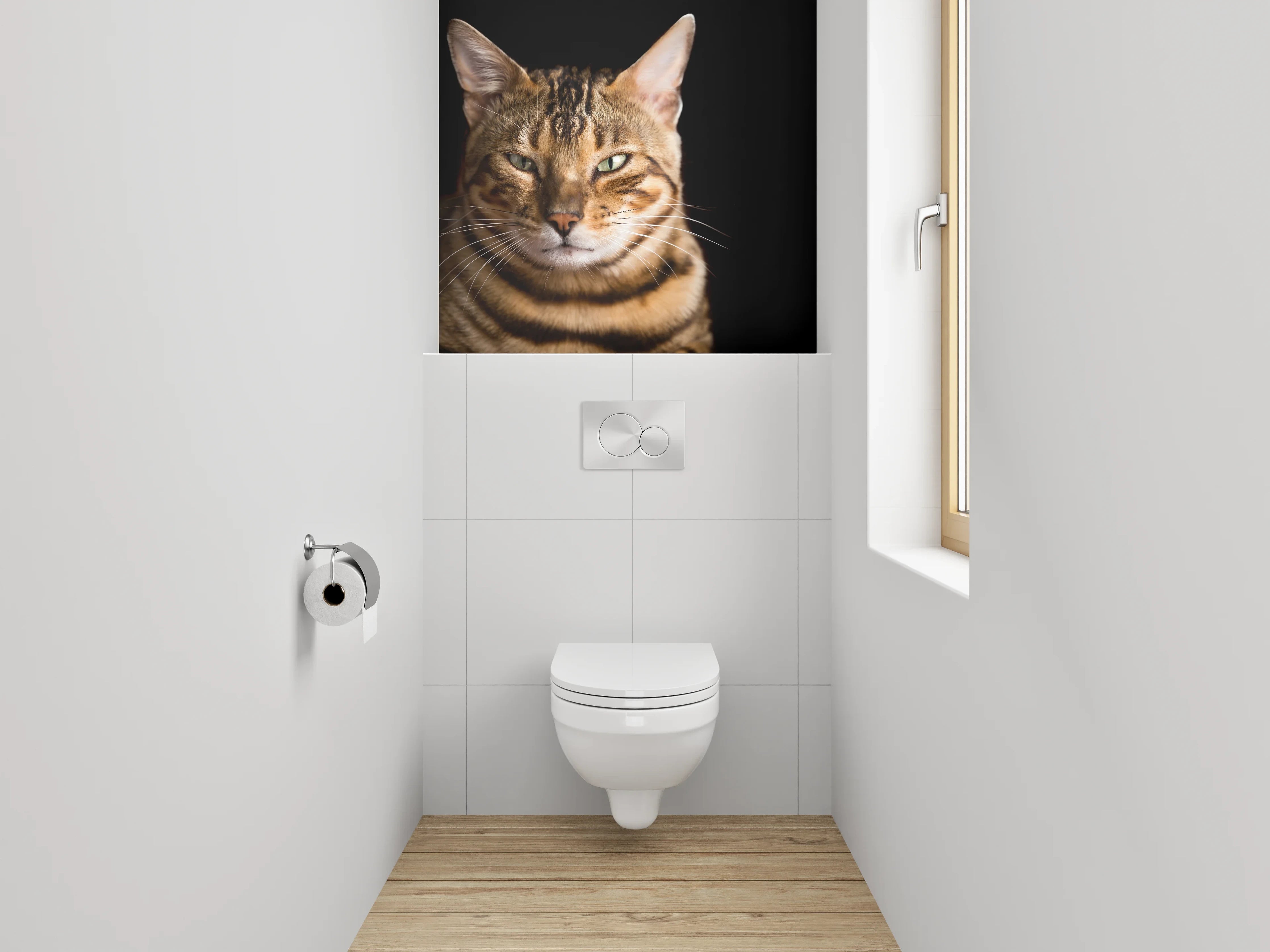 WC-Rückwand - Bengalkatze auf schwarzem Hintergrund