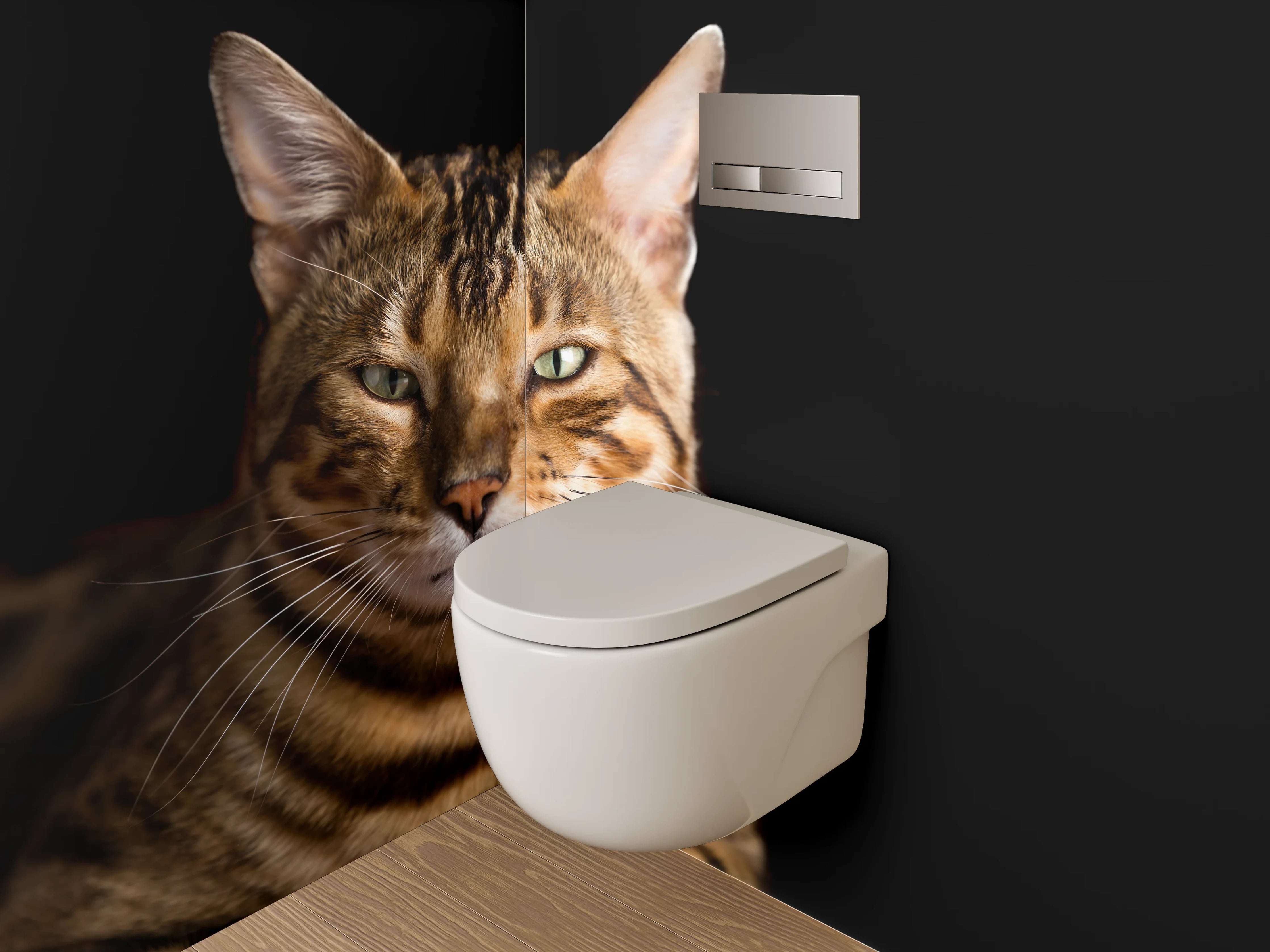 WC-Rückwand - Bengalkatze auf schwarzem Hintergrund