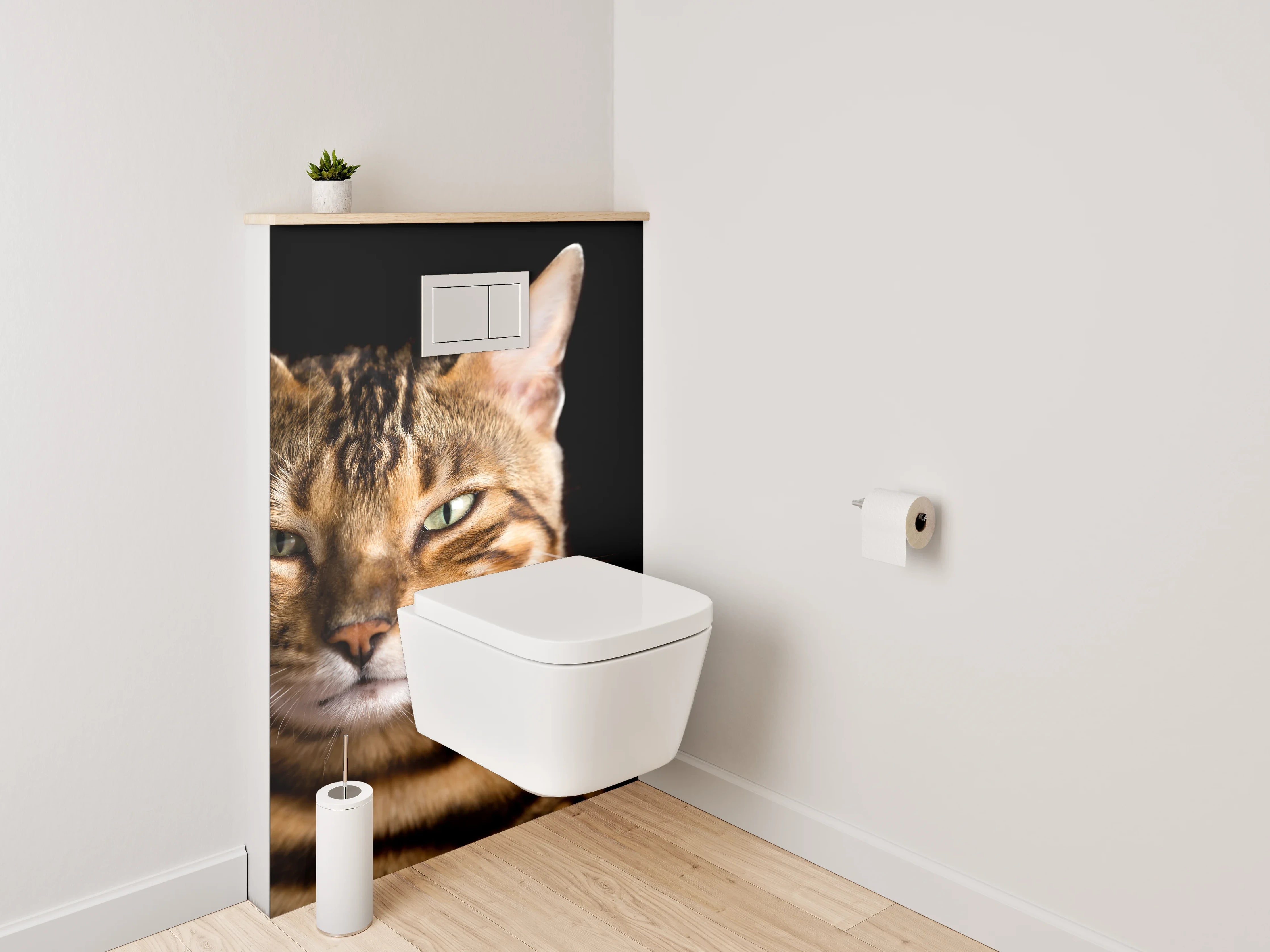 WC-Rückwand - Bengalkatze auf schwarzem Hintergrund