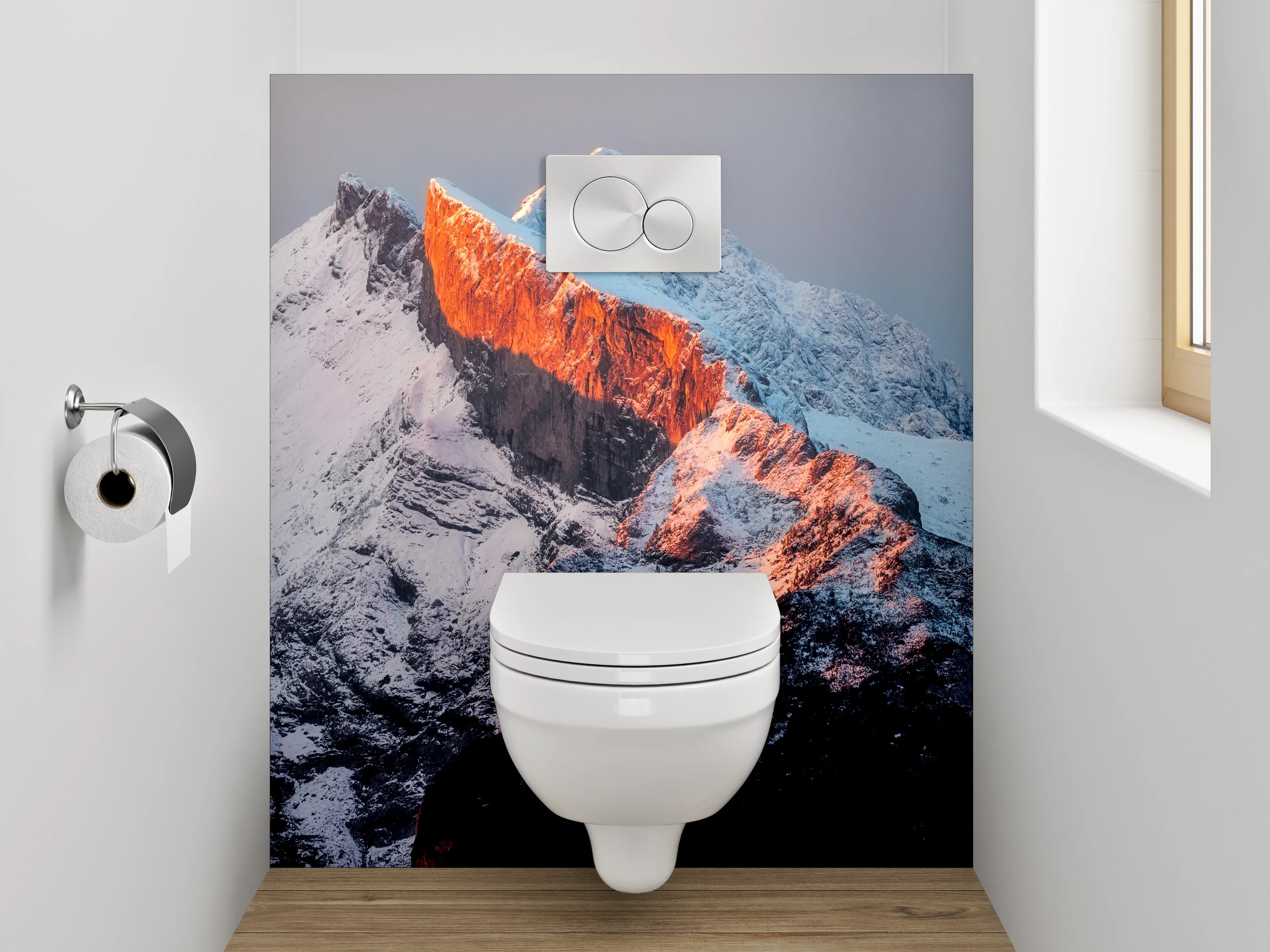 WC-Rückwand - Berggipfel im Sonnenaufgang