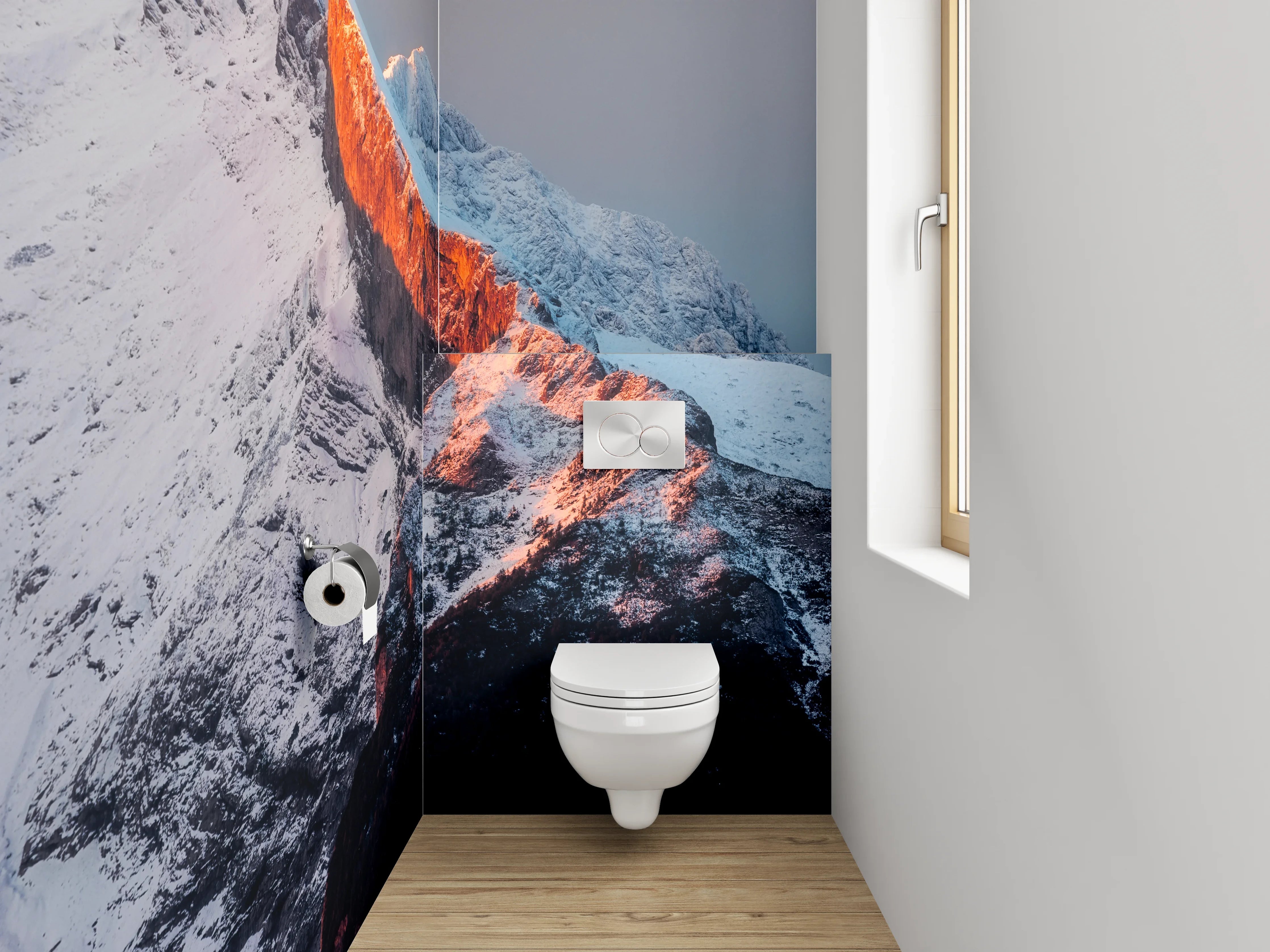 WC-Rückwand - Berggipfel im Sonnenaufgang