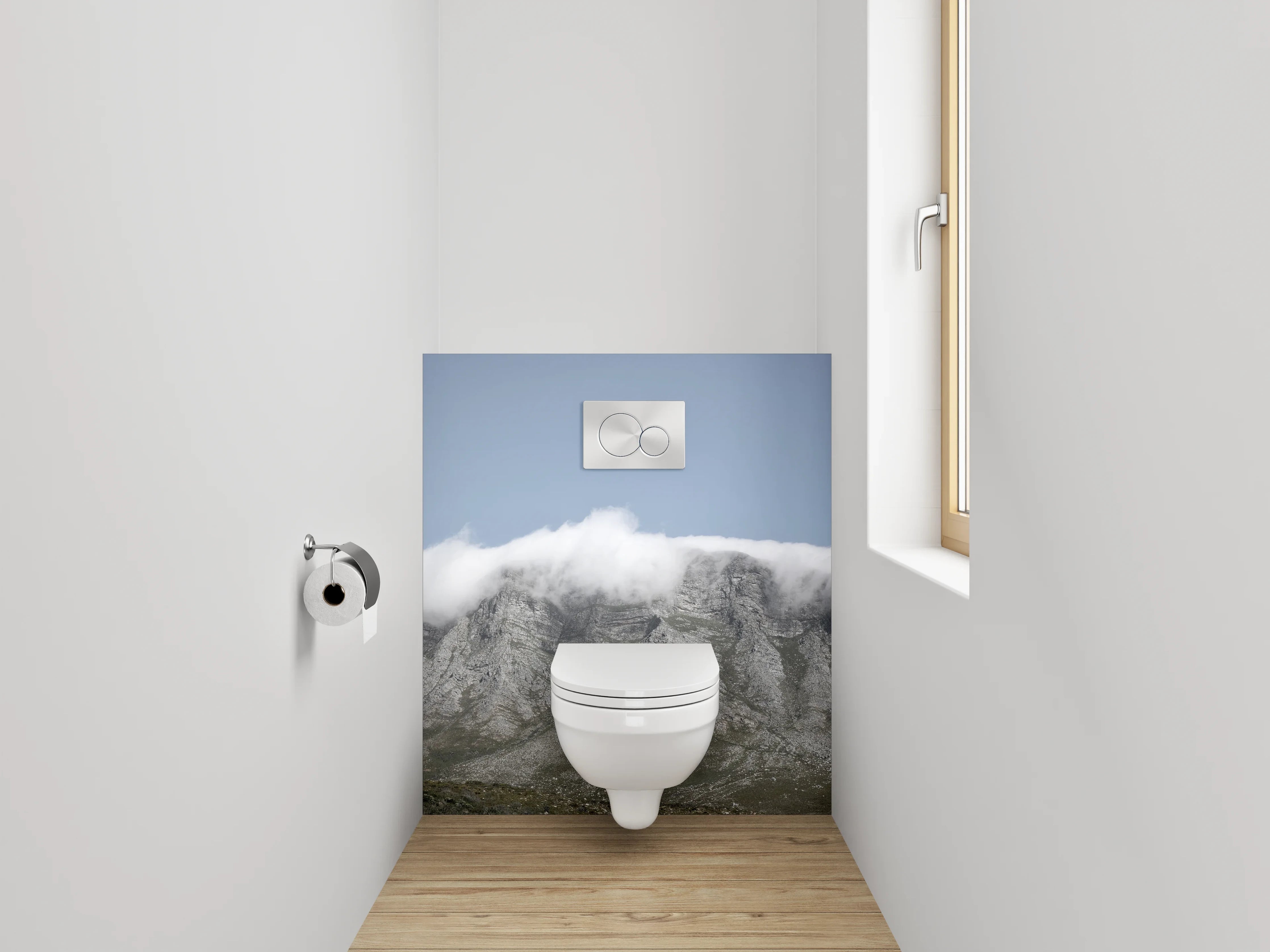 WC-Rückwand - Berggipfel im sanften Wolkenkleid