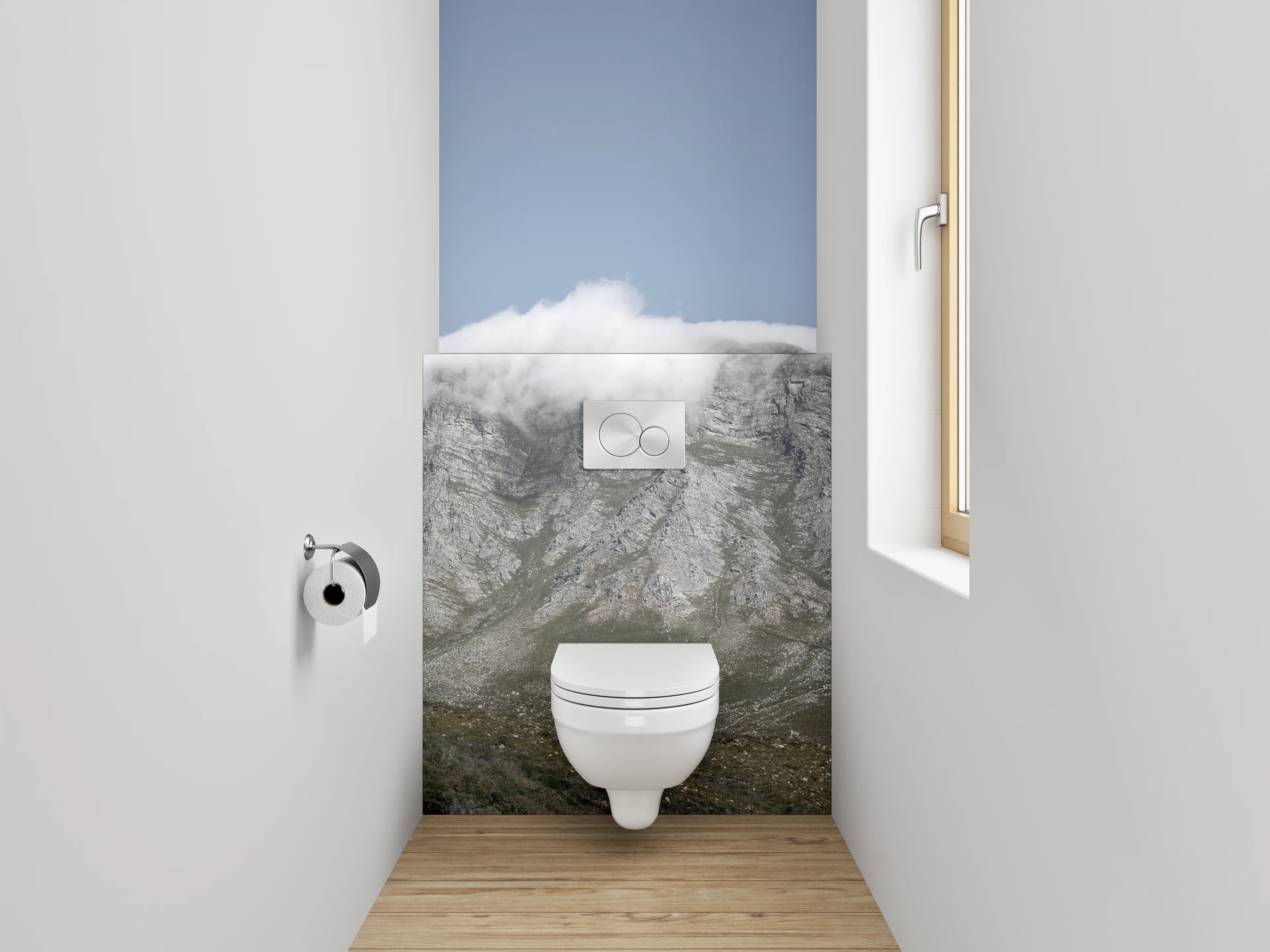 WC-Rückwand - Berggipfel im sanften Wolkenkleid