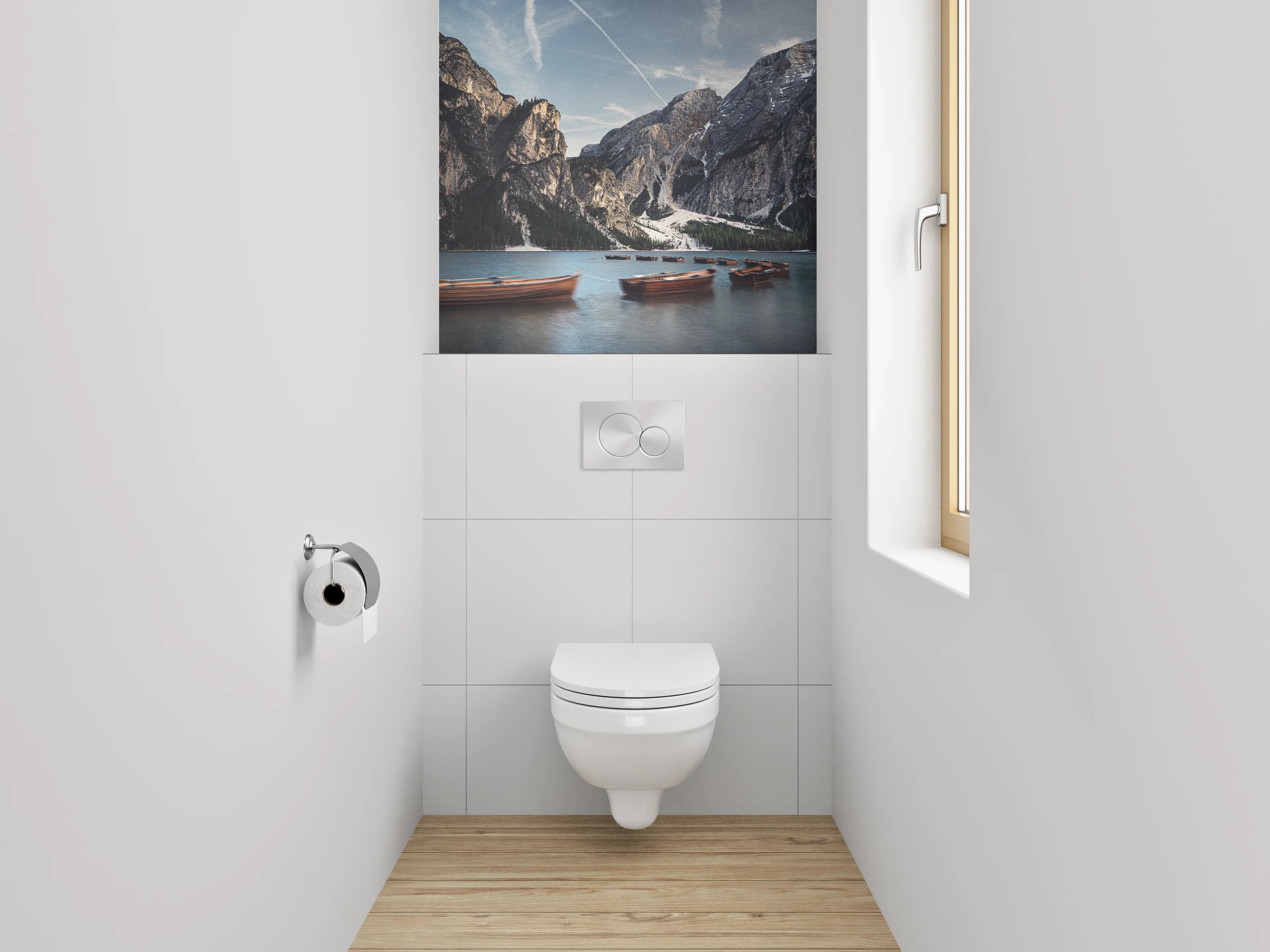WC-Rückwand - Berghsee mit Ruderbooten Panorama