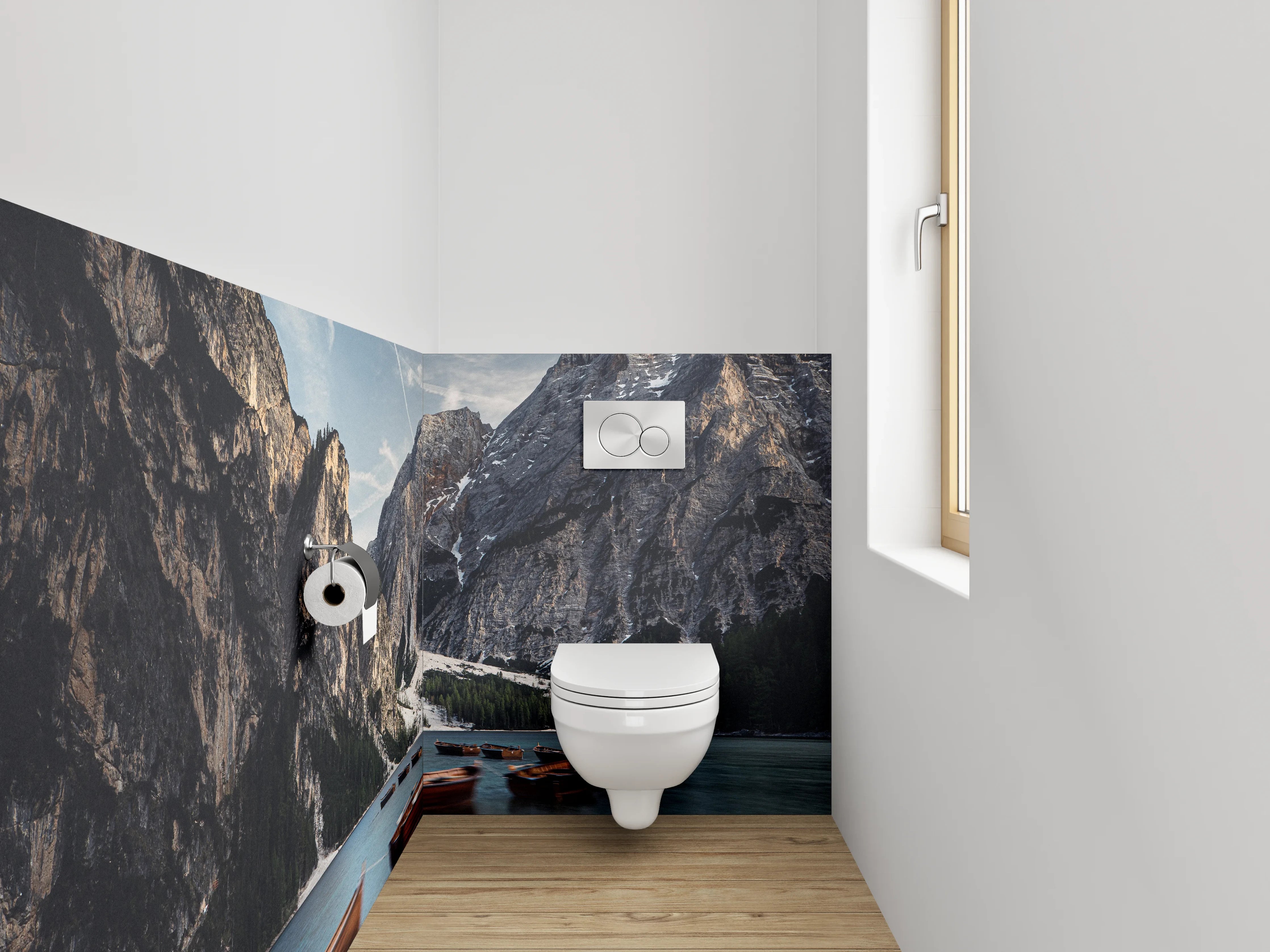 WC-Rückwand - Berghsee mit Ruderbooten Panorama