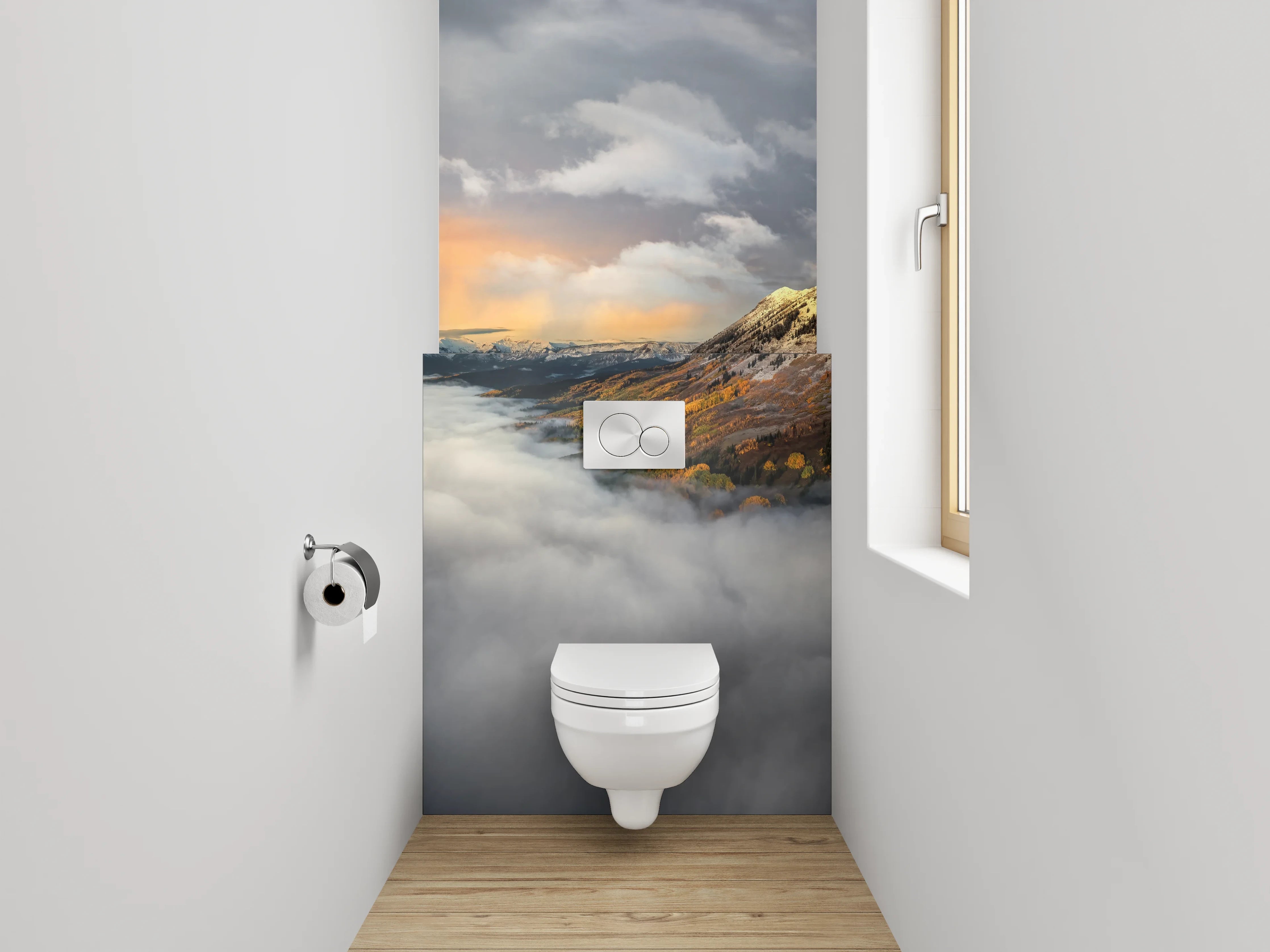 WC-Rückwand - Berglandschaft im Wolkenmeer Sonnenuntergang
