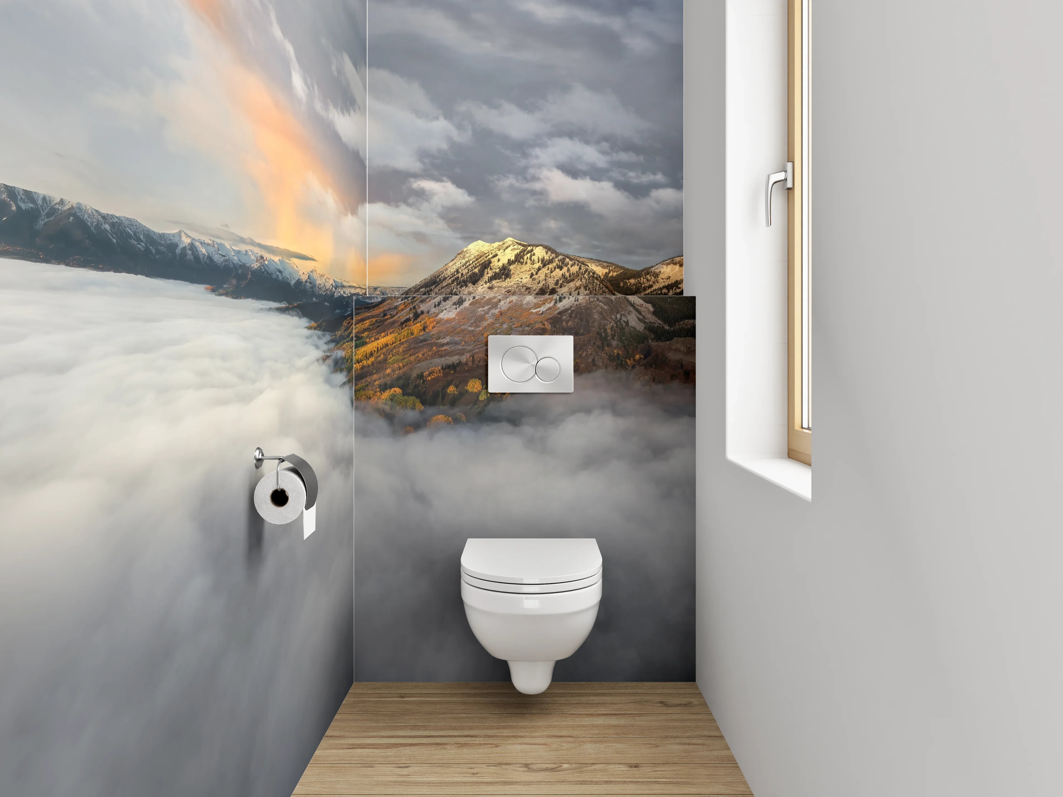 WC-Rückwand - Berglandschaft im Wolkenmeer Sonnenuntergang