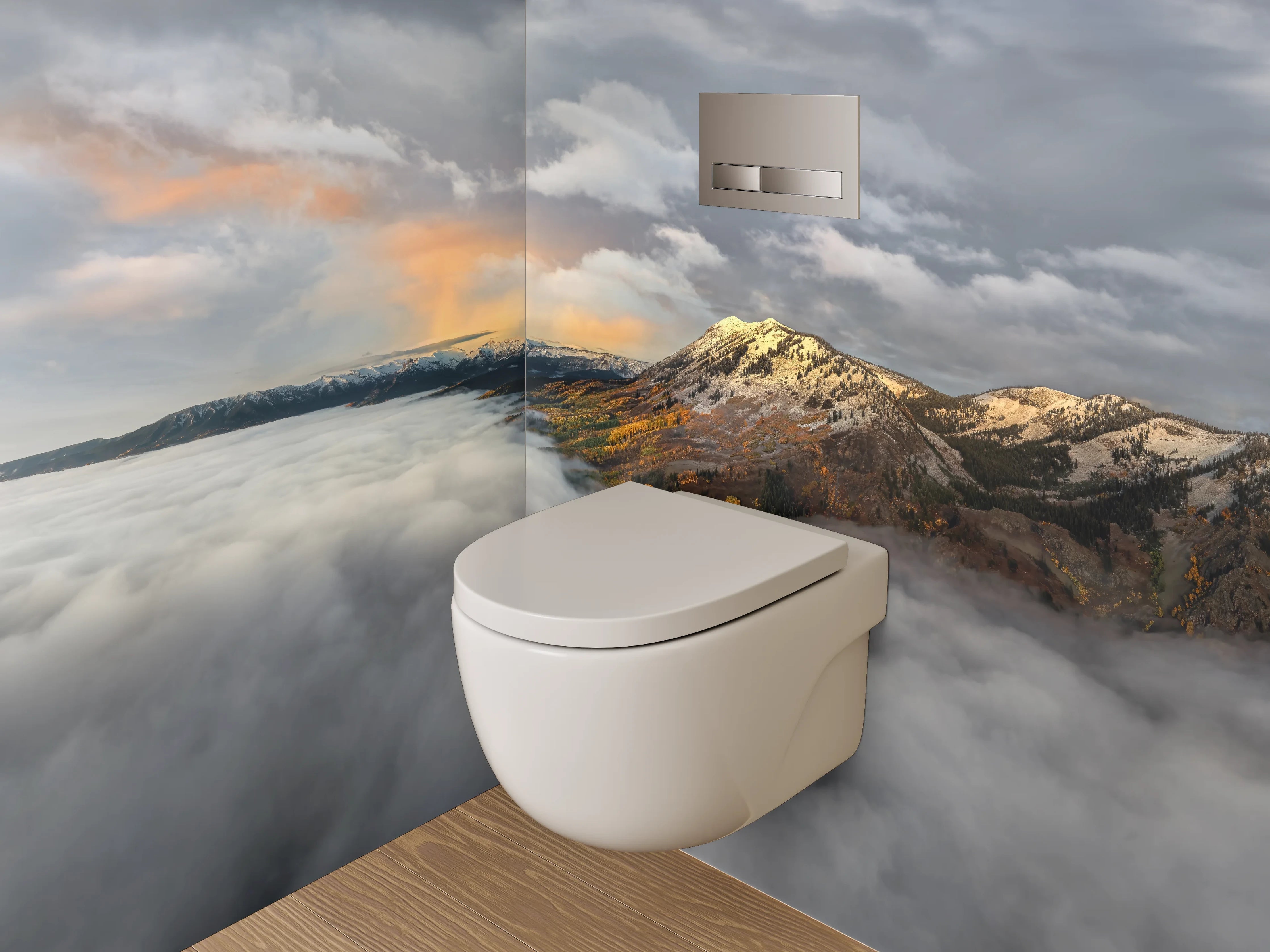 WC-Rückwand - Berglandschaft im Wolkenmeer Sonnenuntergang