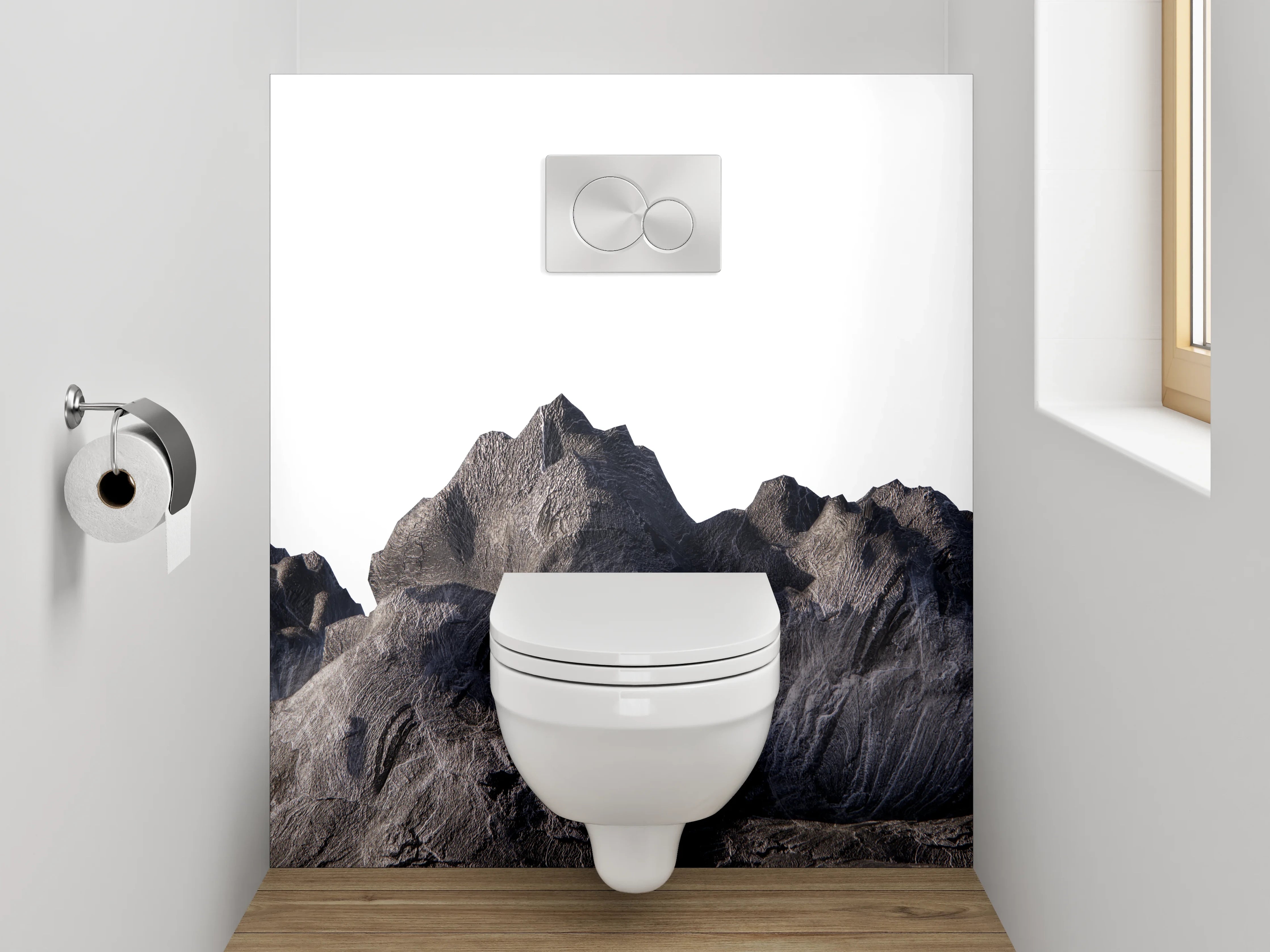 WC-Rückwand - Berglandschaft in Steinoptik
