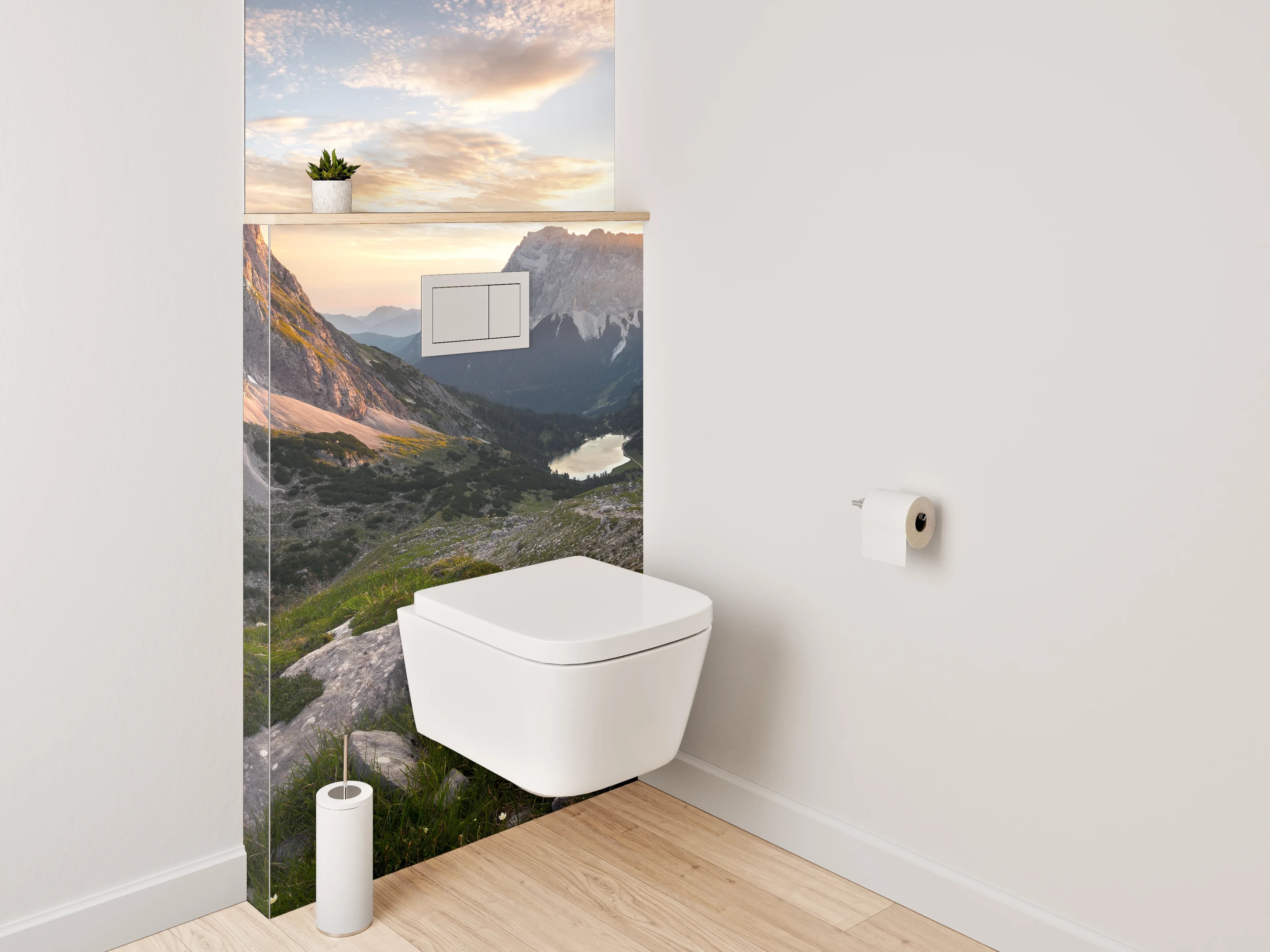 WC-Rückwand - Bergpanorama mit See bei Sonnenuntergang