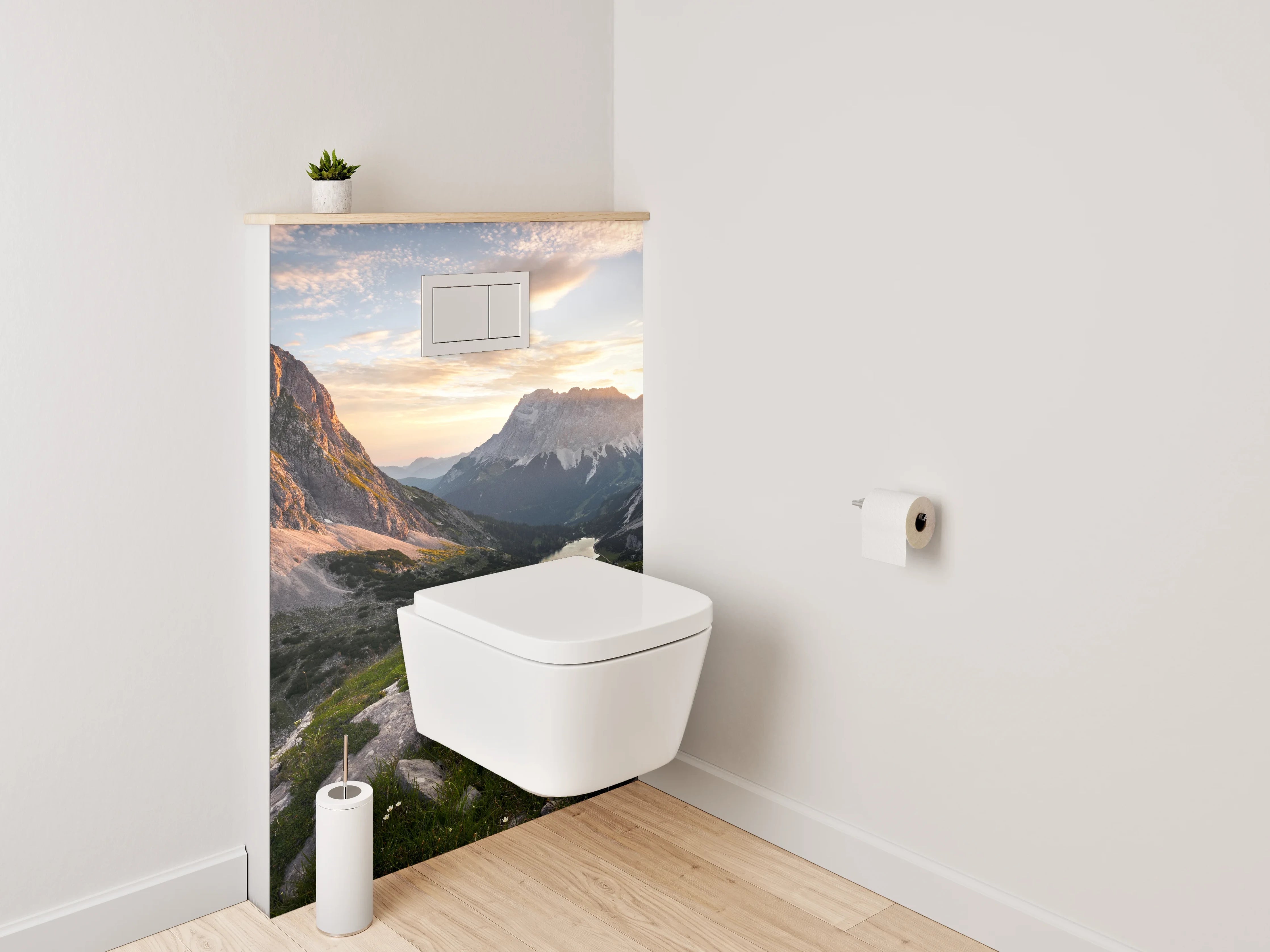 WC-Rückwand - Bergpanorama mit See bei Sonnenuntergang