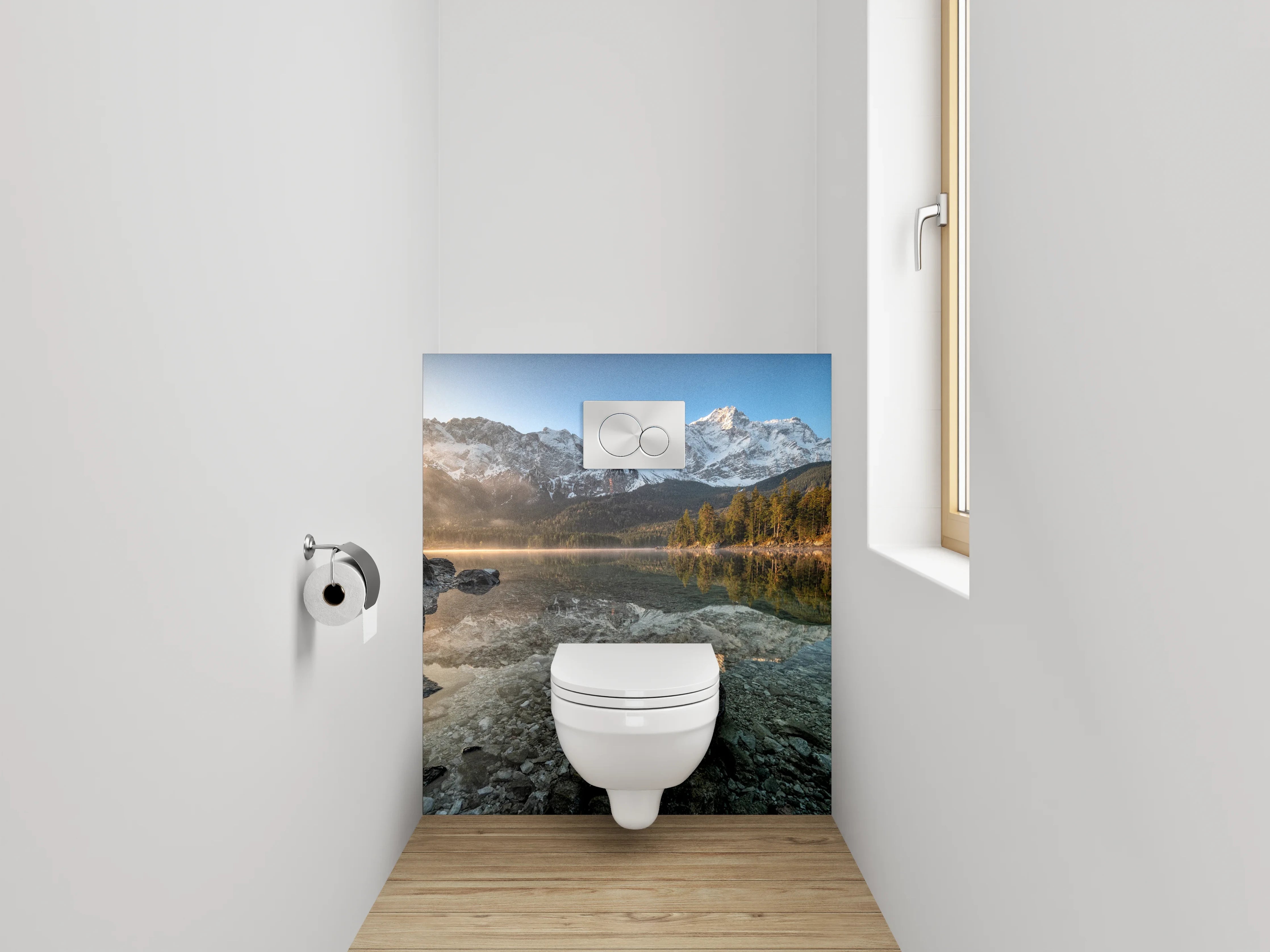 WC-Rückwand - Bergsee Morgenstimmung Alpen Reflexion