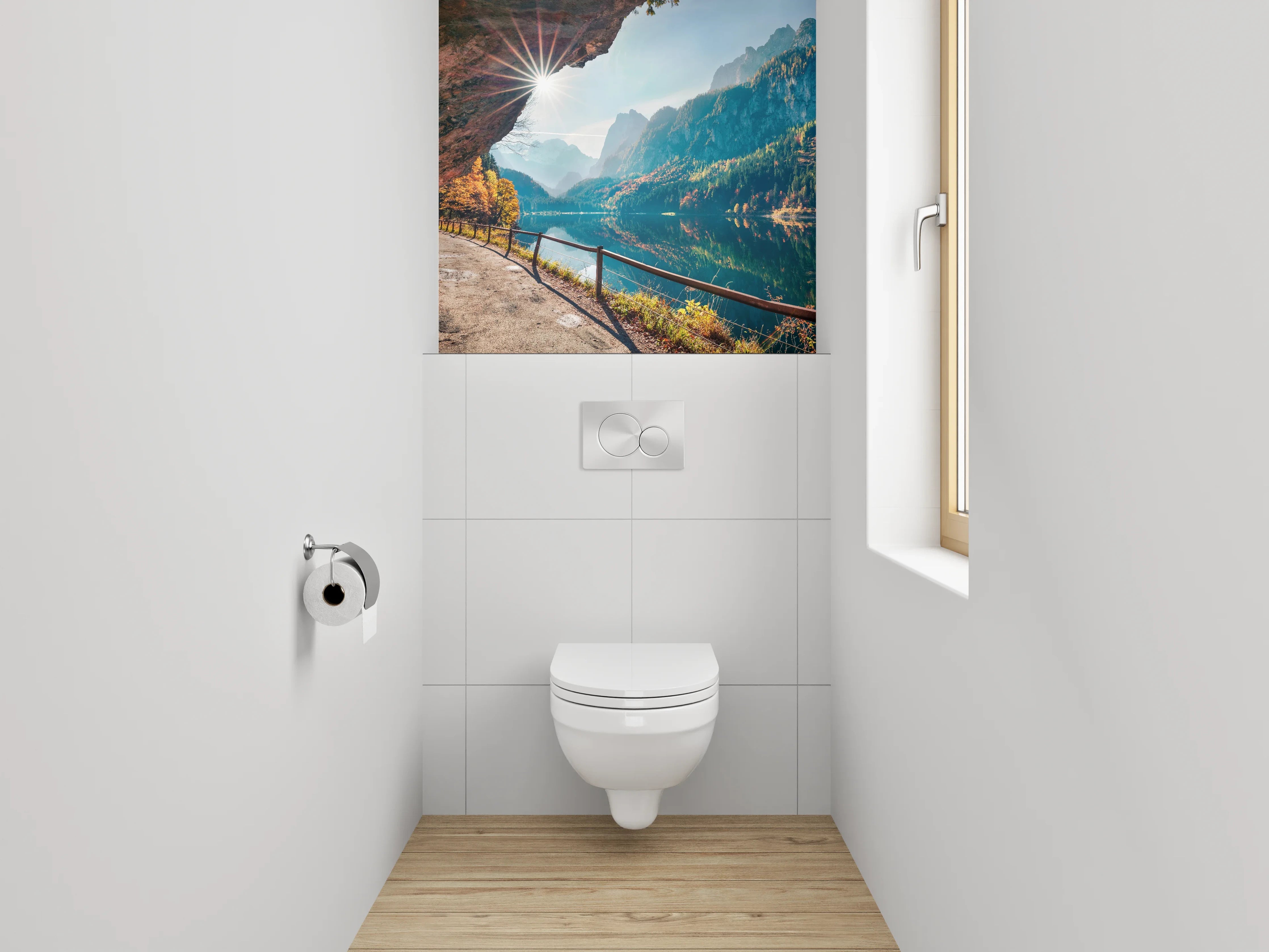 WC-Rückwand - Bergsee Panorama mit Herbstwald