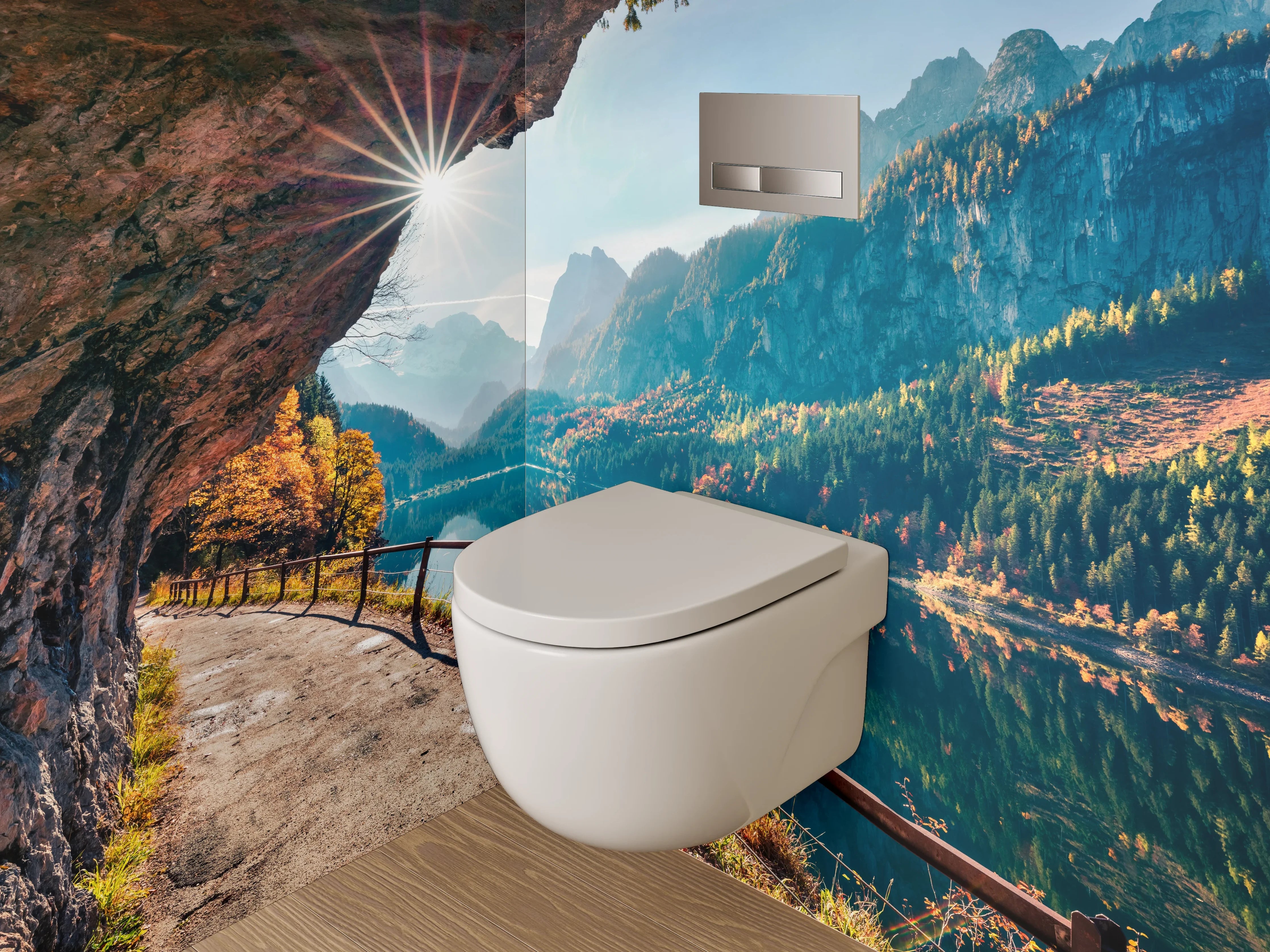 WC-Rückwand - Bergsee Panorama mit Herbstwald