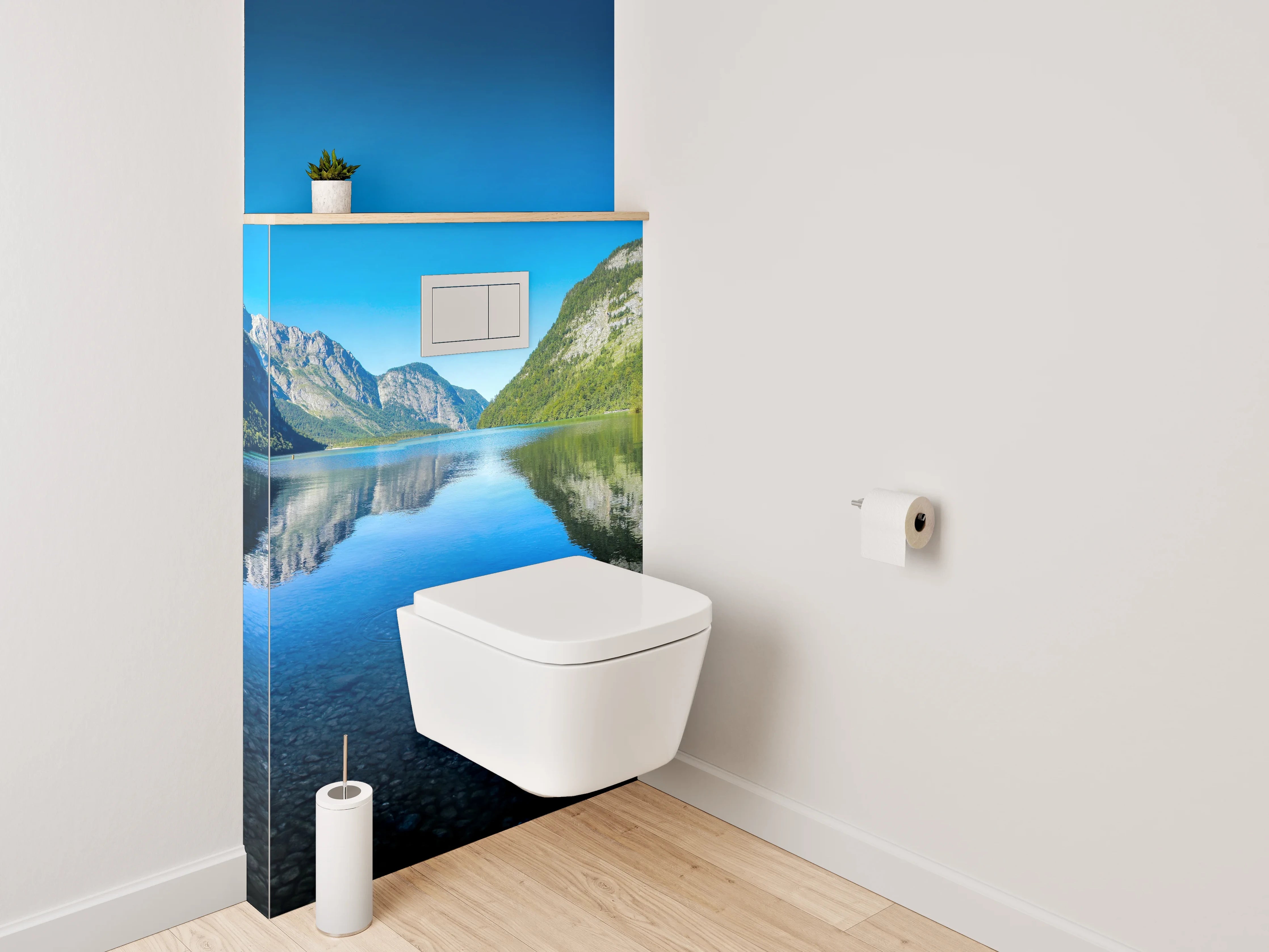 WC-Rückwand - Bergsee-Panorama mit klarer Spiegelung