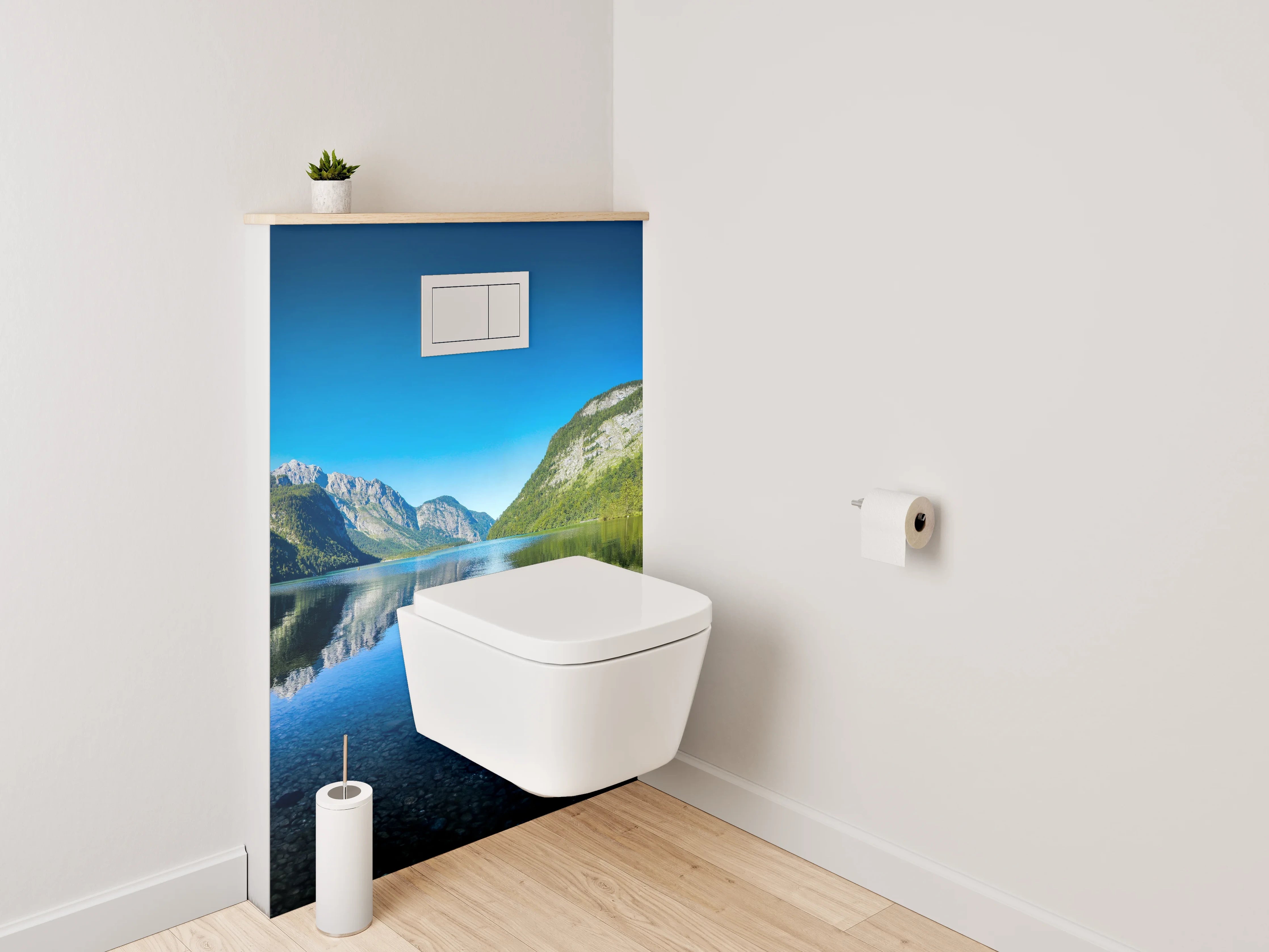 WC-Rückwand - Bergsee-Panorama mit klarer Spiegelung