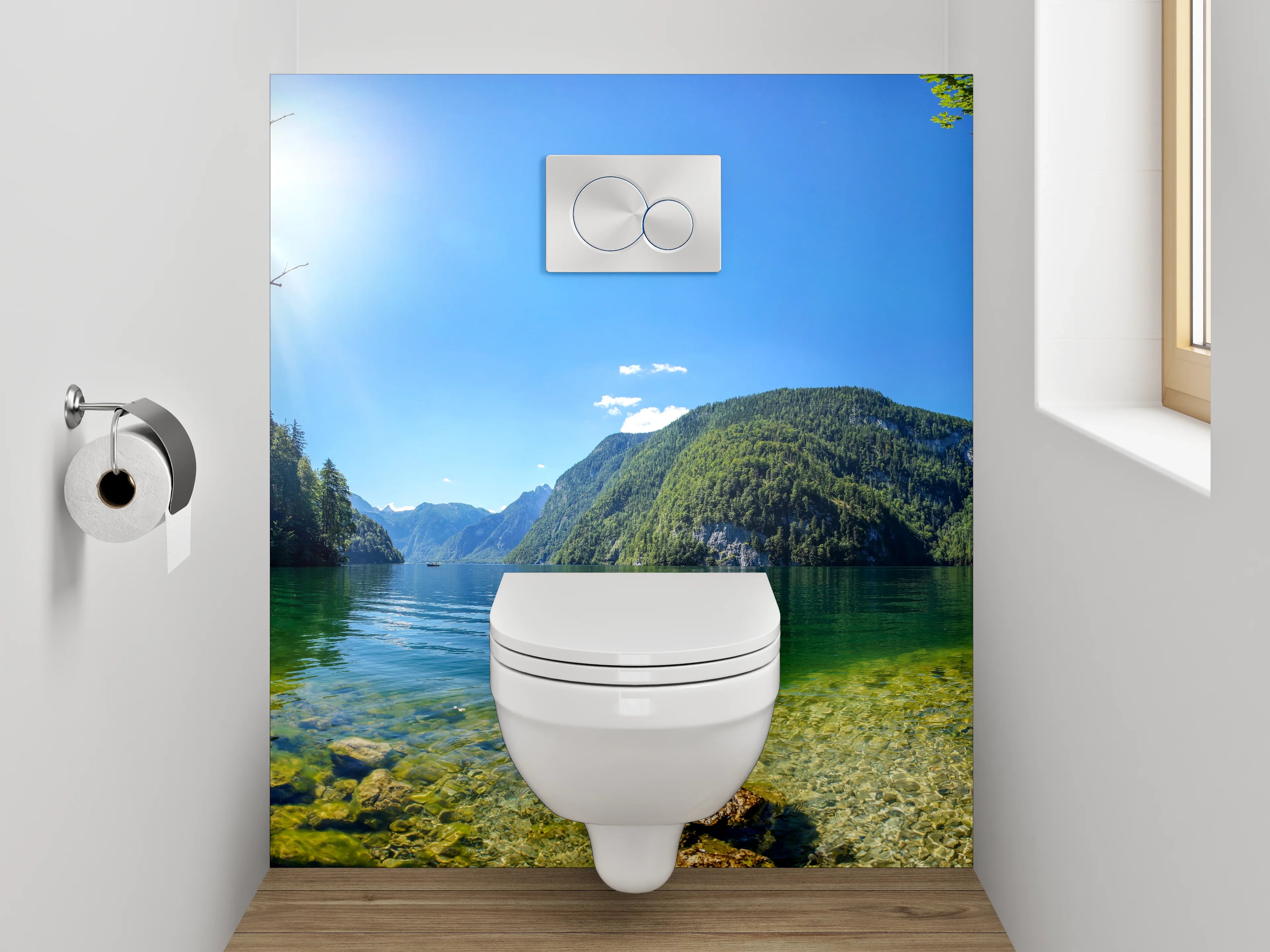 WC-Rückwand - Bergsee Panorama mit kristallklarem Wasser