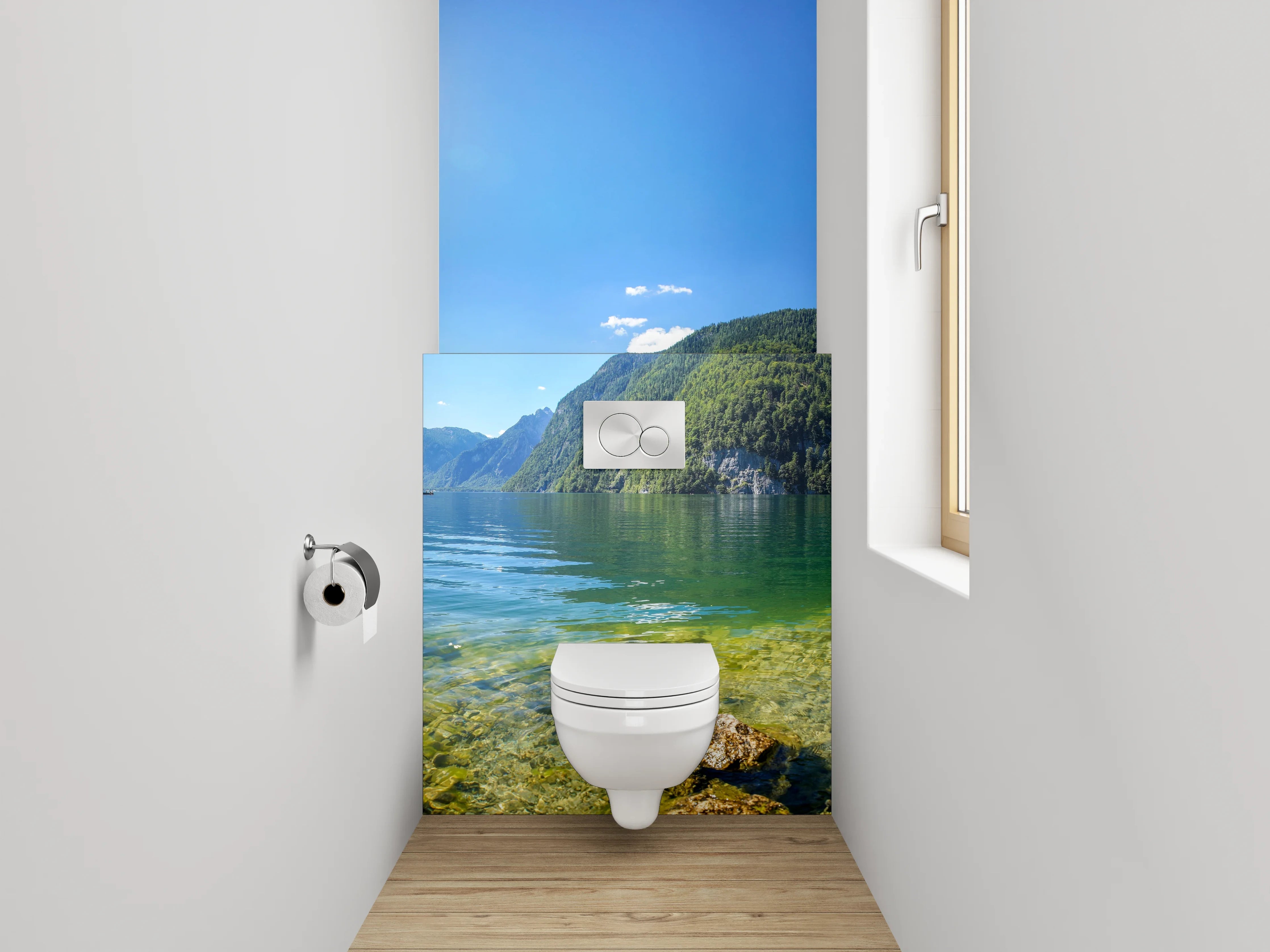 WC-Rückwand - Bergsee Panorama mit kristallklarem Wasser