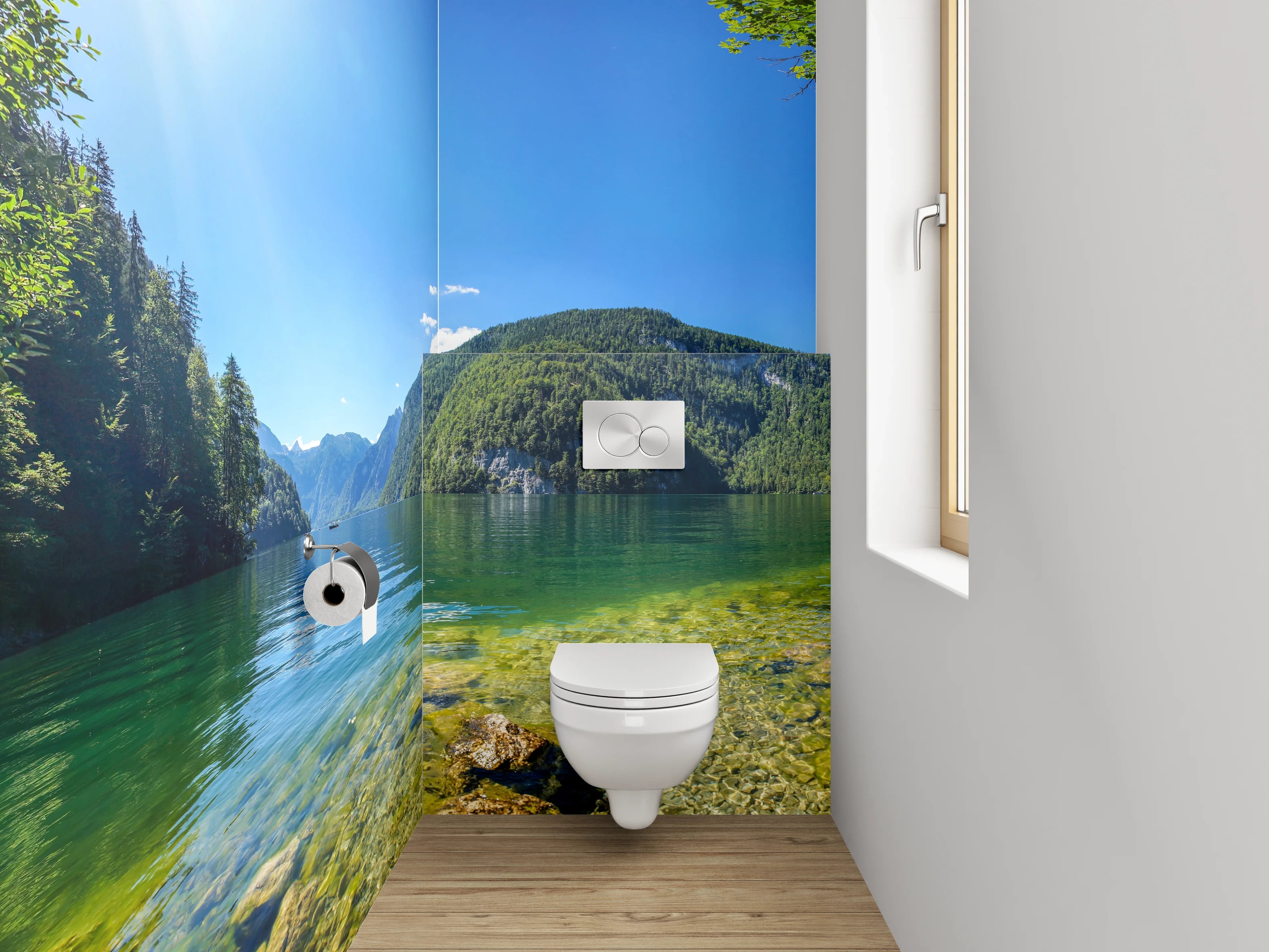 WC-Rückwand - Bergsee Panorama mit kristallklarem Wasser