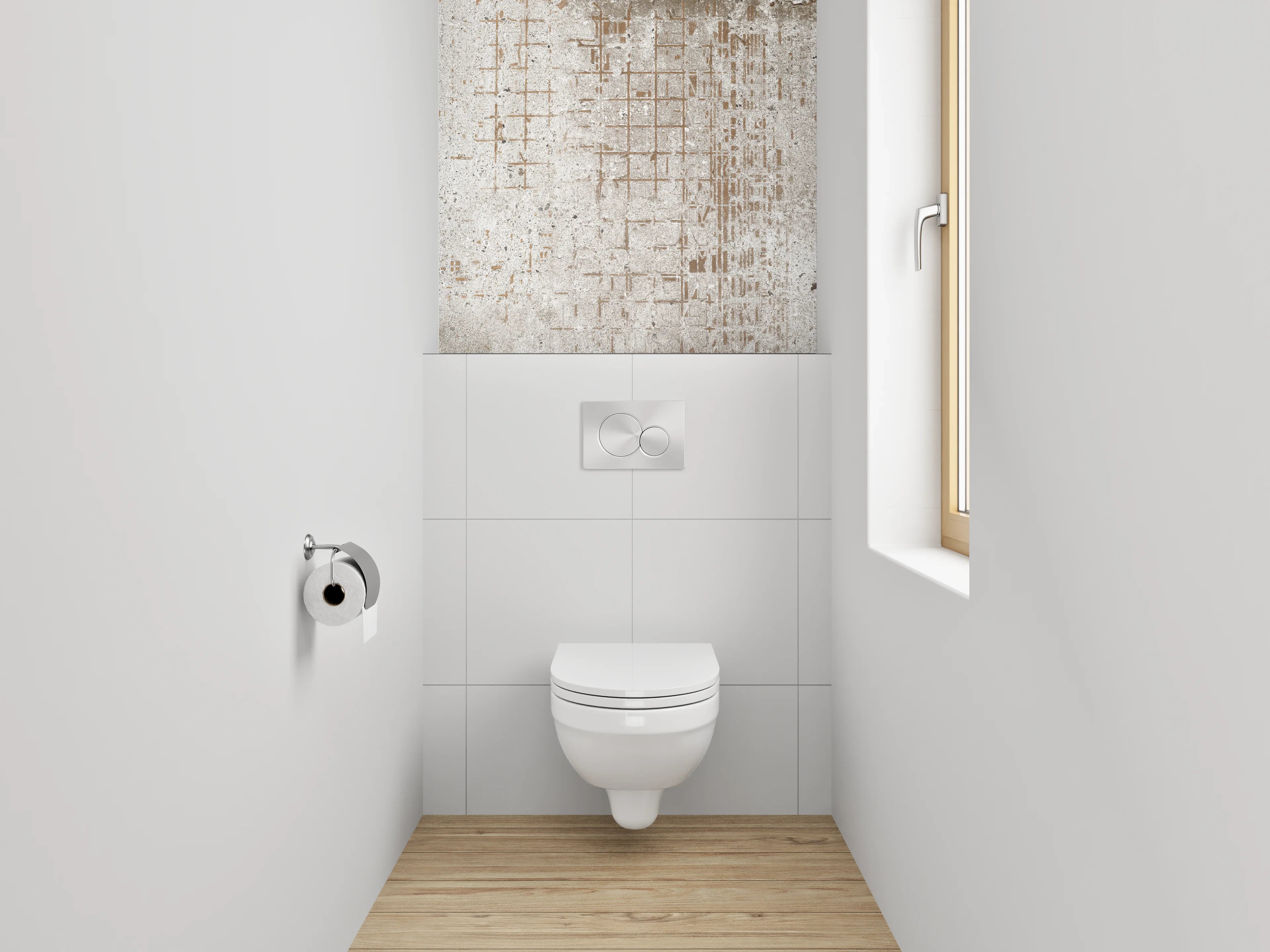 WC-Rückwand - Beton-Optik Weiß Grau Used-Look